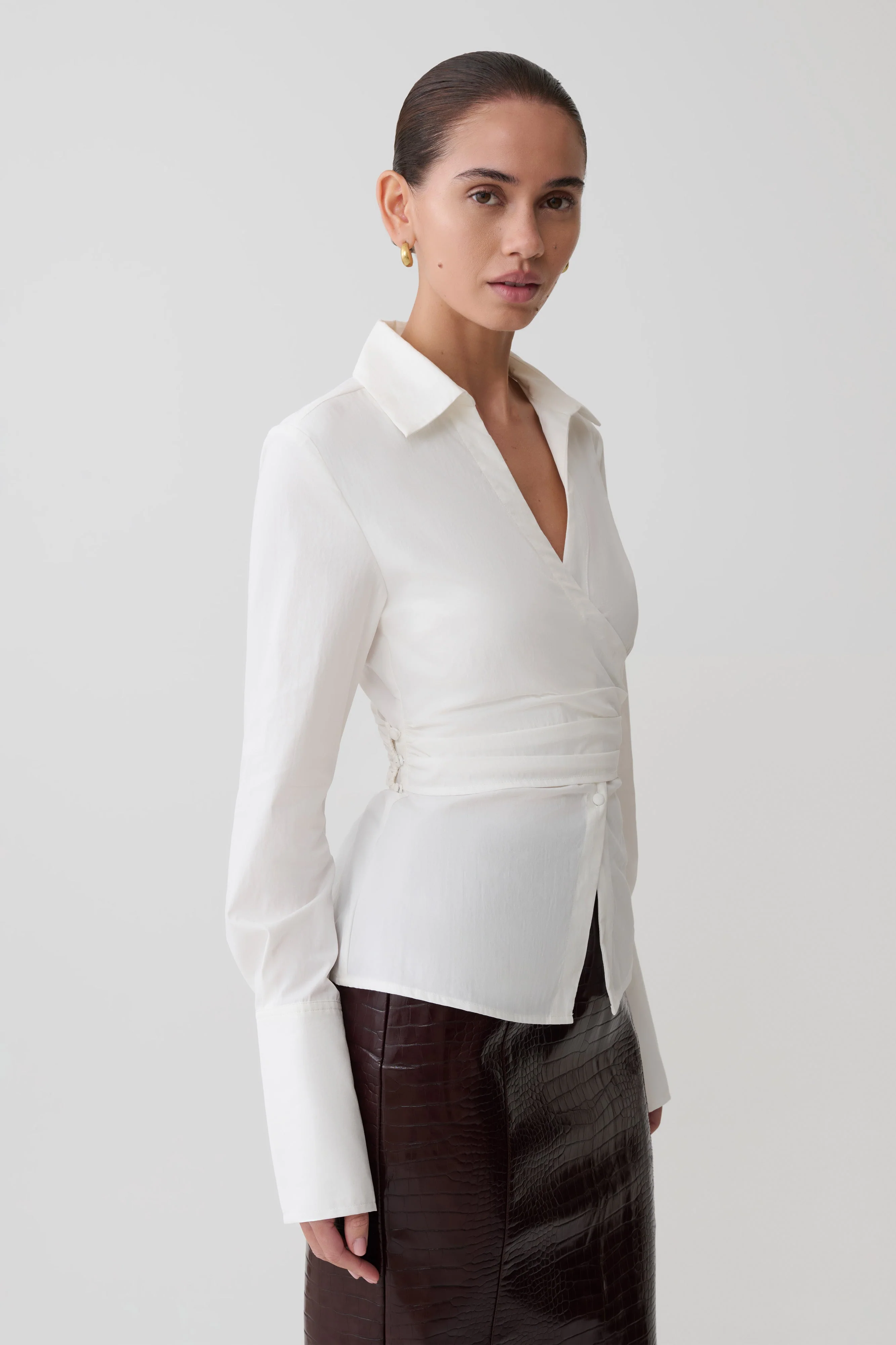 Eugenia Wrap Cotton Shirt - White - Image 3