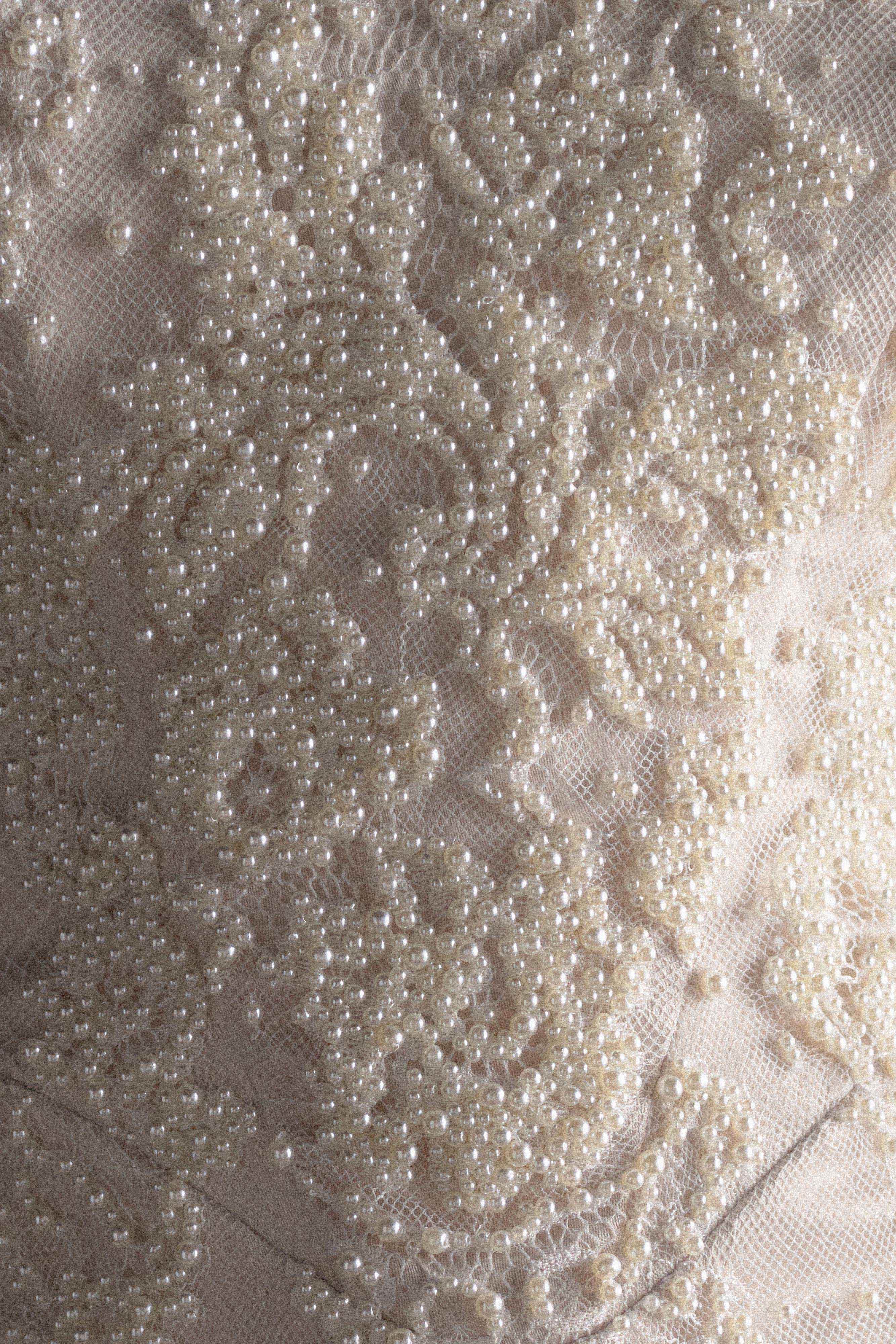 Eva Hand Beaded Pearl & Lace Mini Dress - White - Image 7