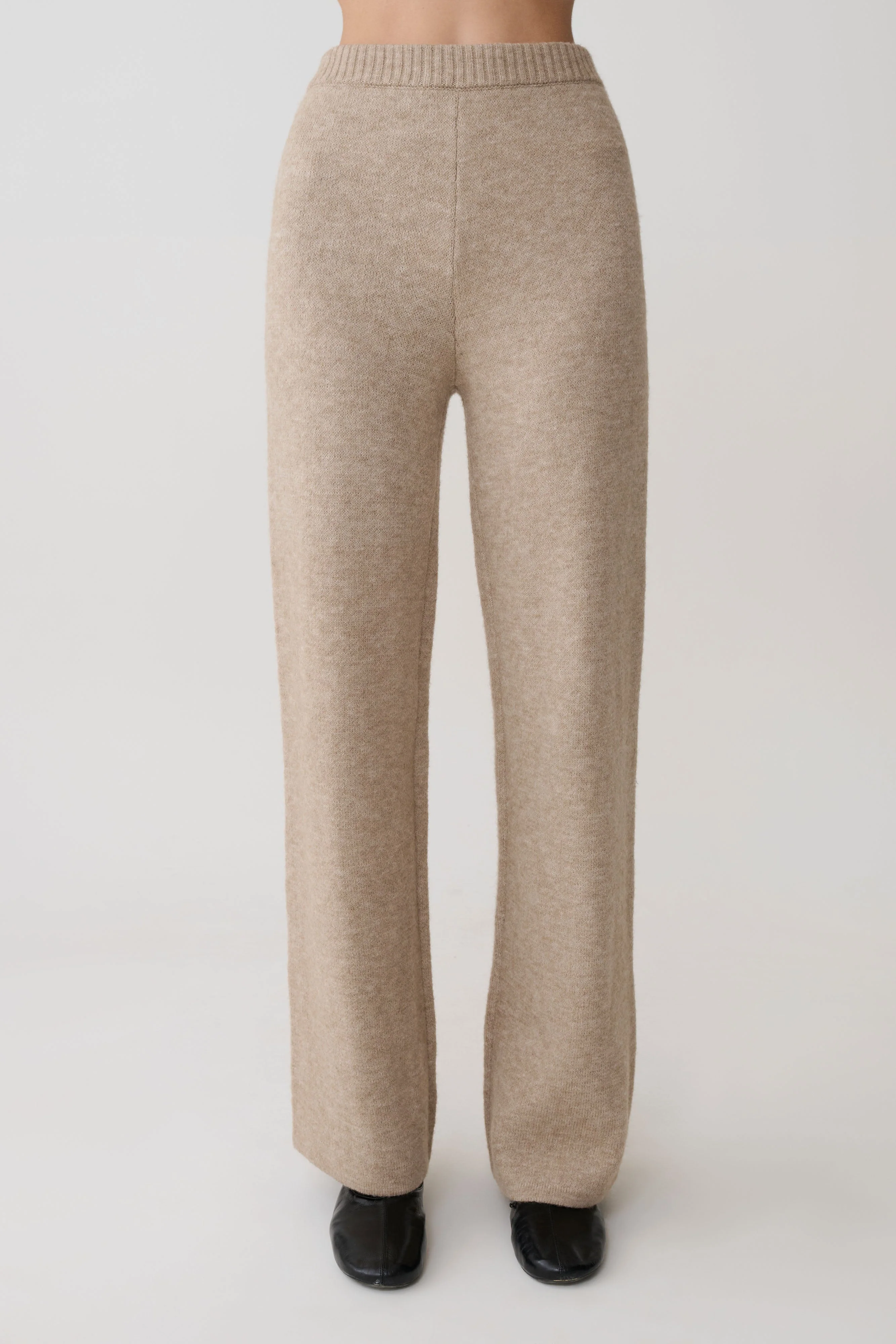 Evan Knit Wide Leg Pants - Beige Marle - Image 5