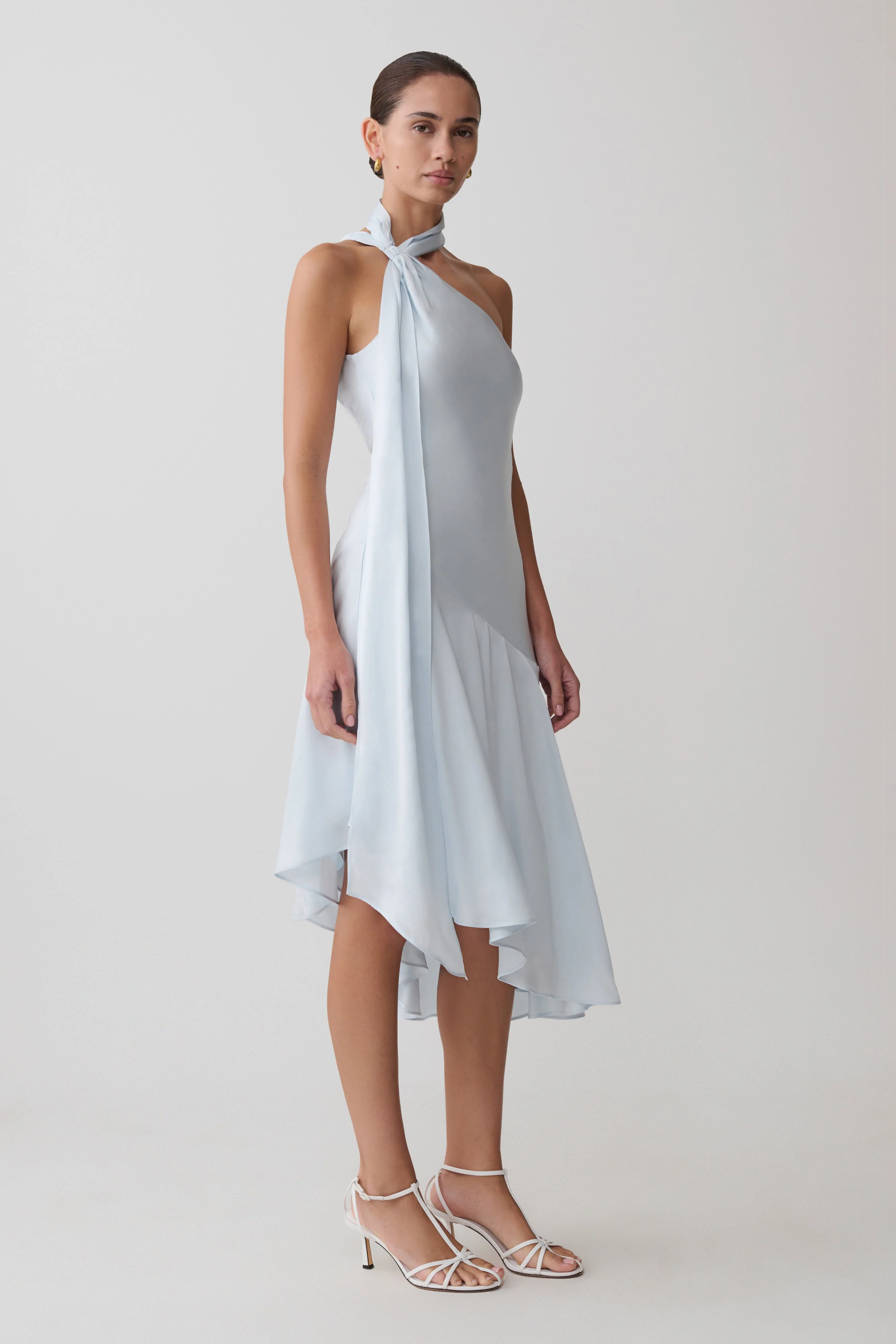 Evelina Halter Asymmetric Hem Midi Dress - Ice Blue - Image 3