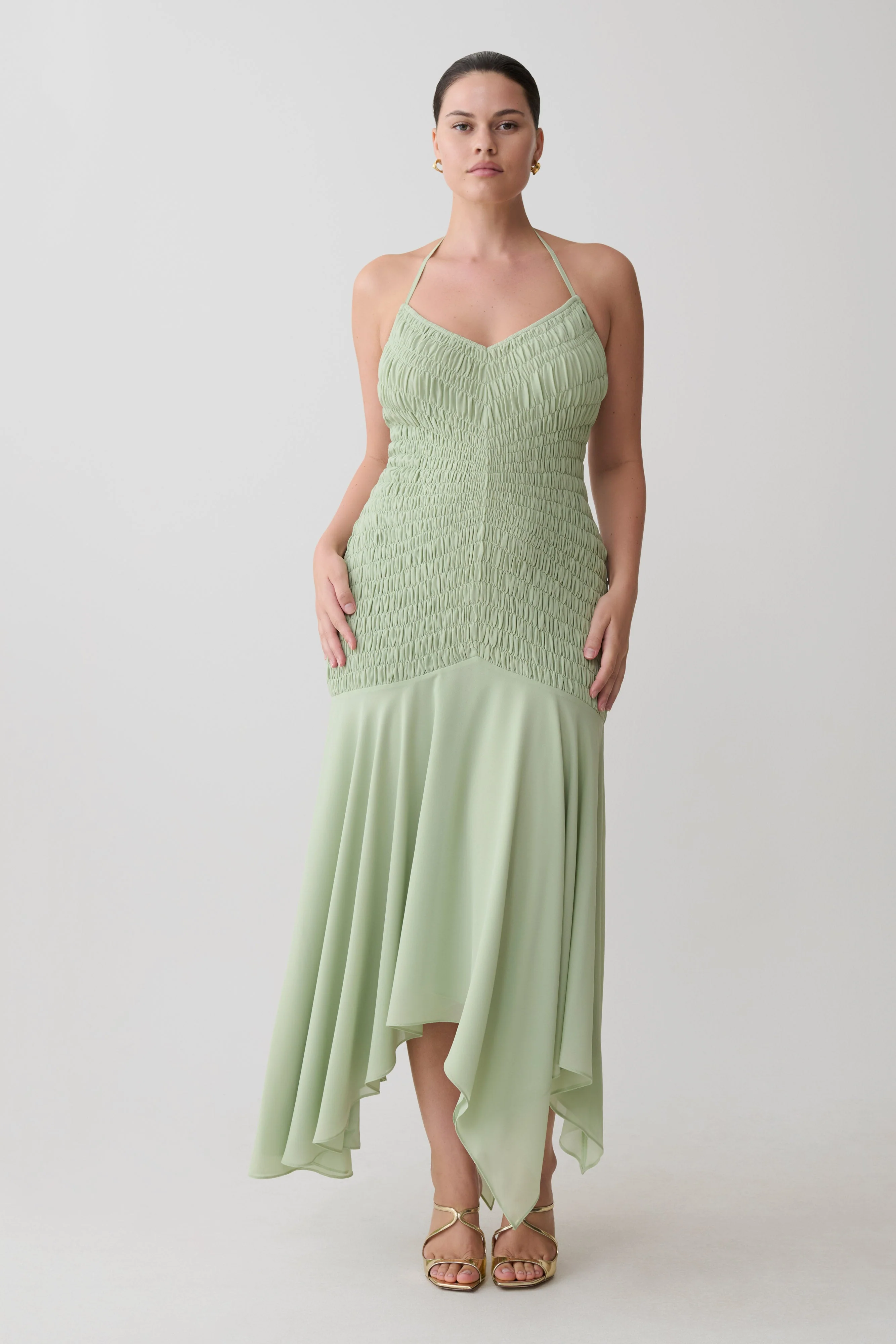 Evelyn Shirred Chiffon Maxi Dress - Sage - Image 5