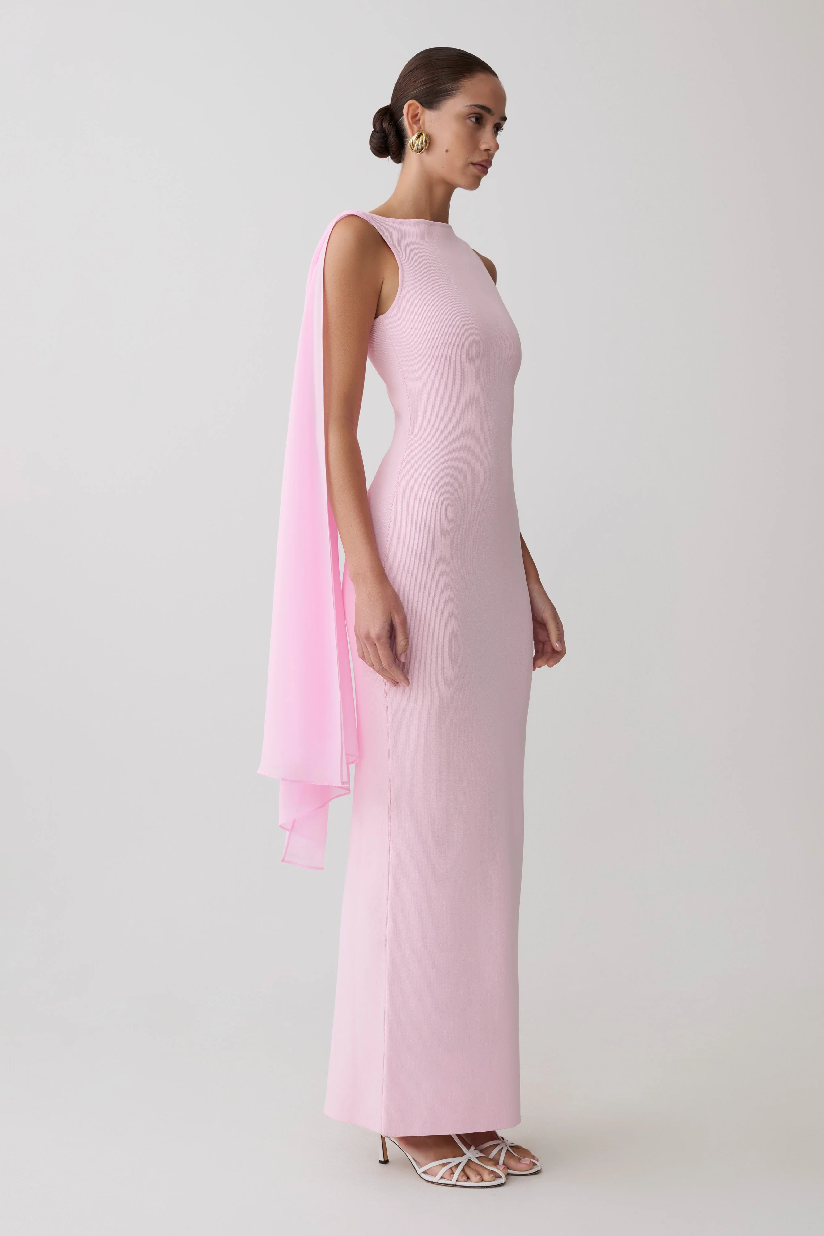 Farid Bandage Midi Dress With Chiffon - Baby Pink - Image 4