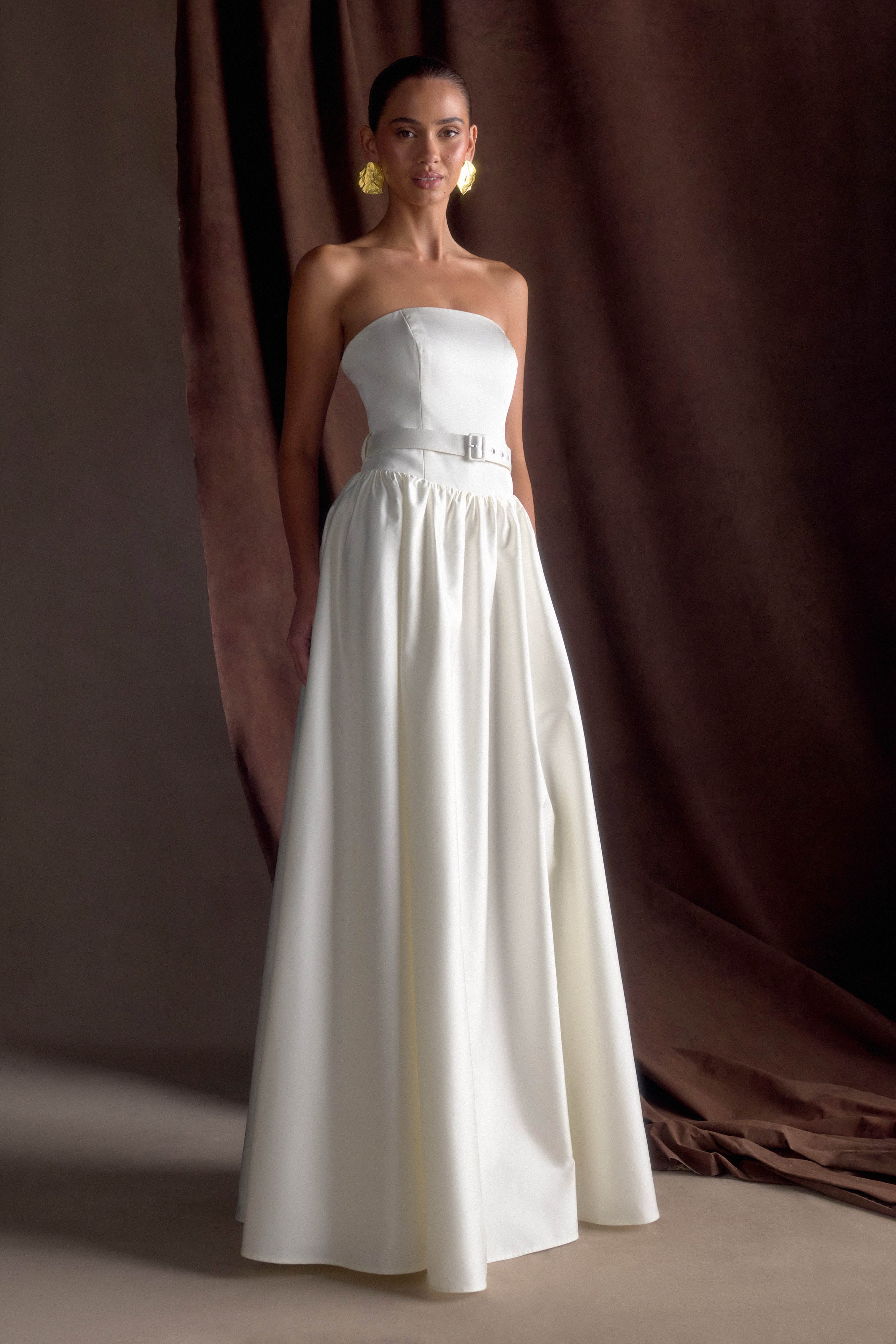 Florence Strapless Belted Maxi Dress - White - Image 5