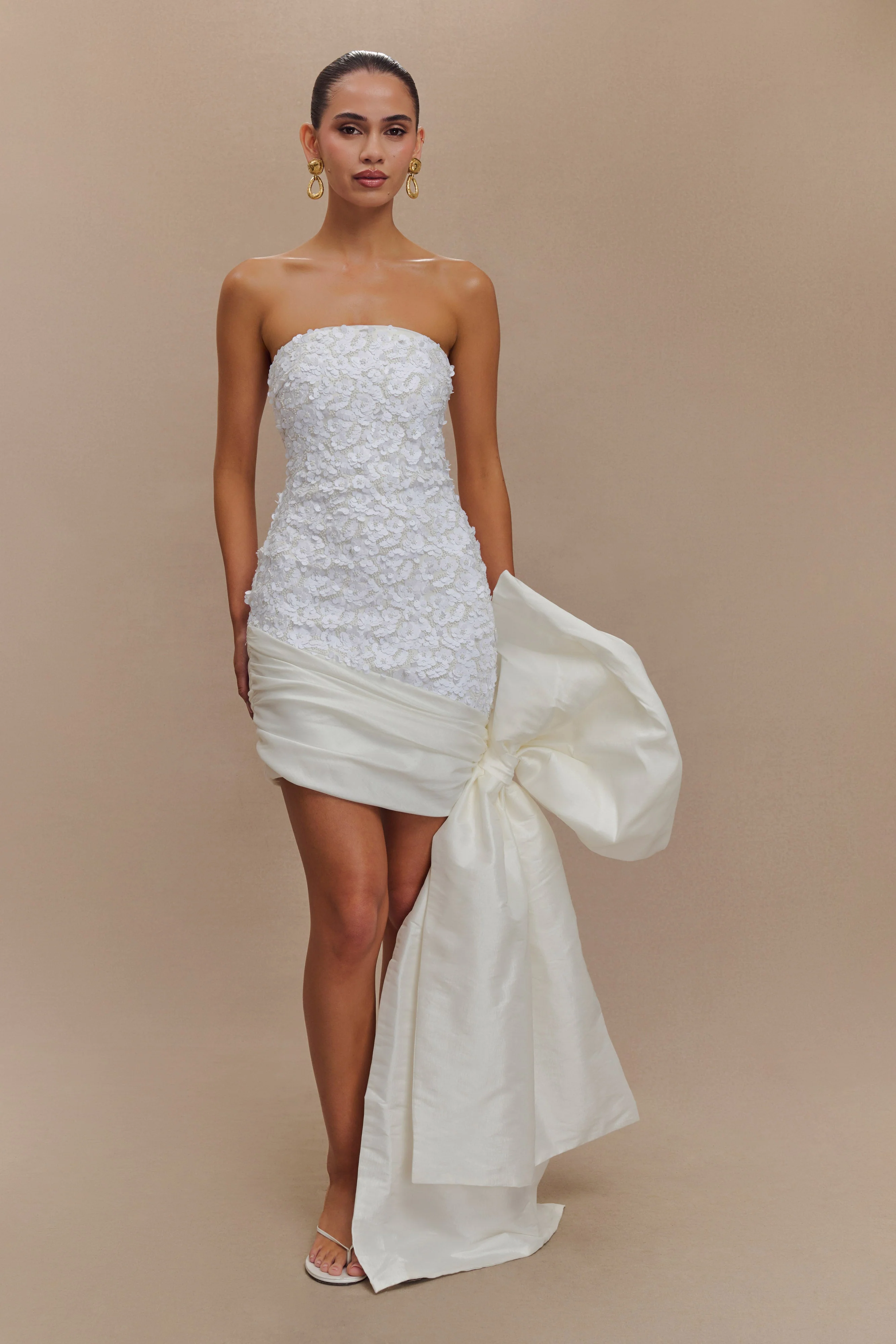 Franka Strapless Bow Mini Dress - White - Image 4