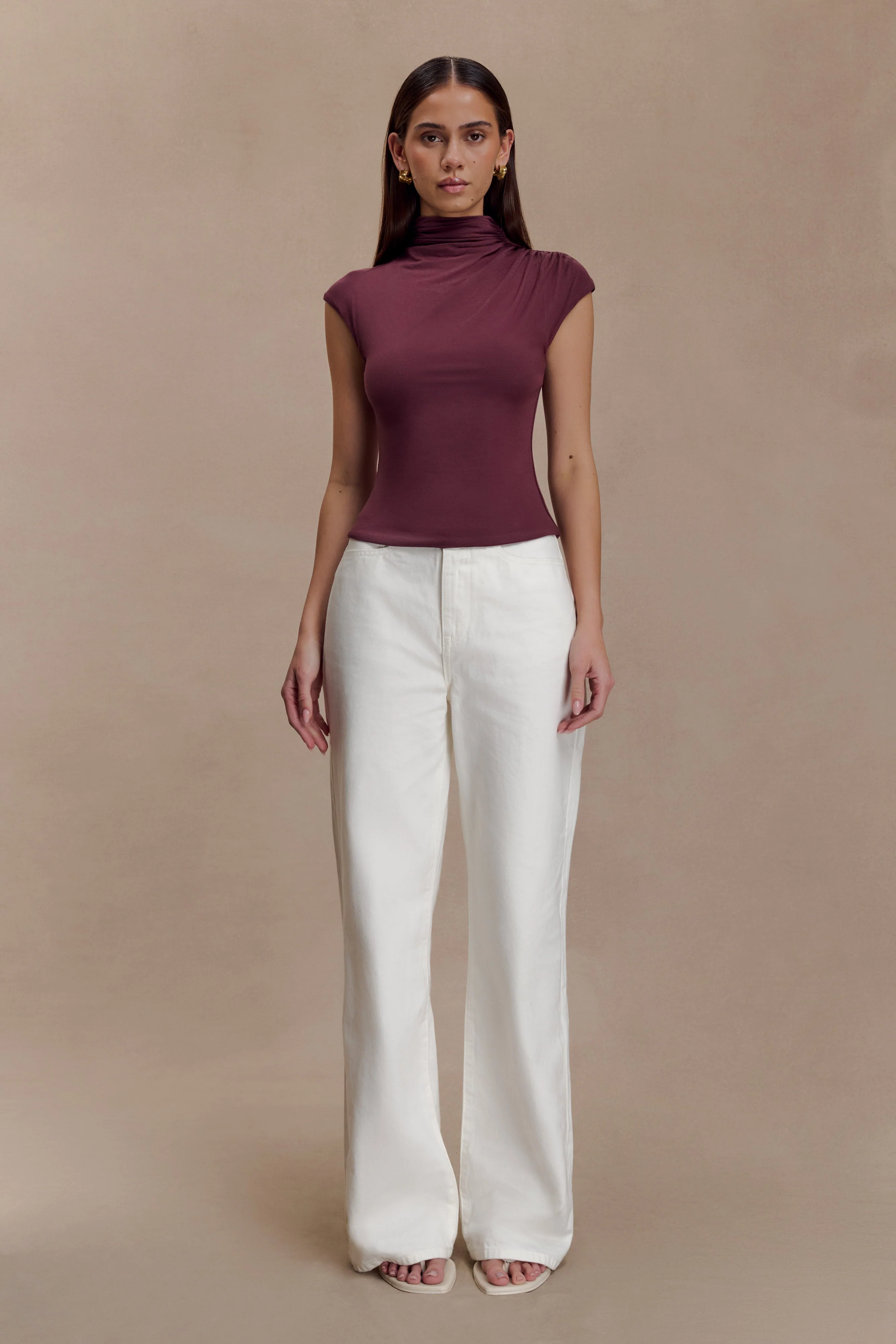 Freesia High Neck Sleeveless Top - Mahogany - Image 5