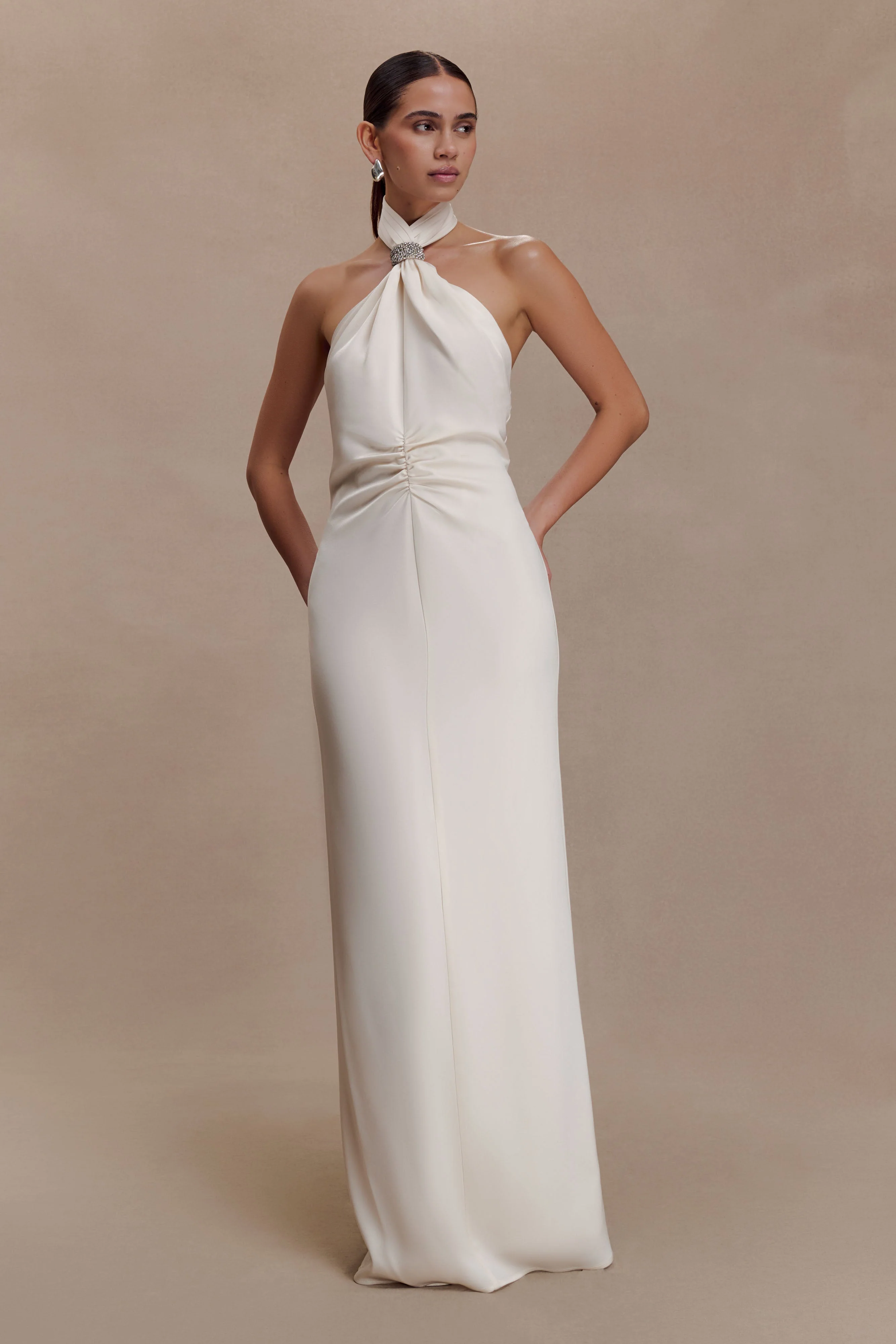 Freja Halter Maxi Dress With Hardware - Blush Ivory - Image 4