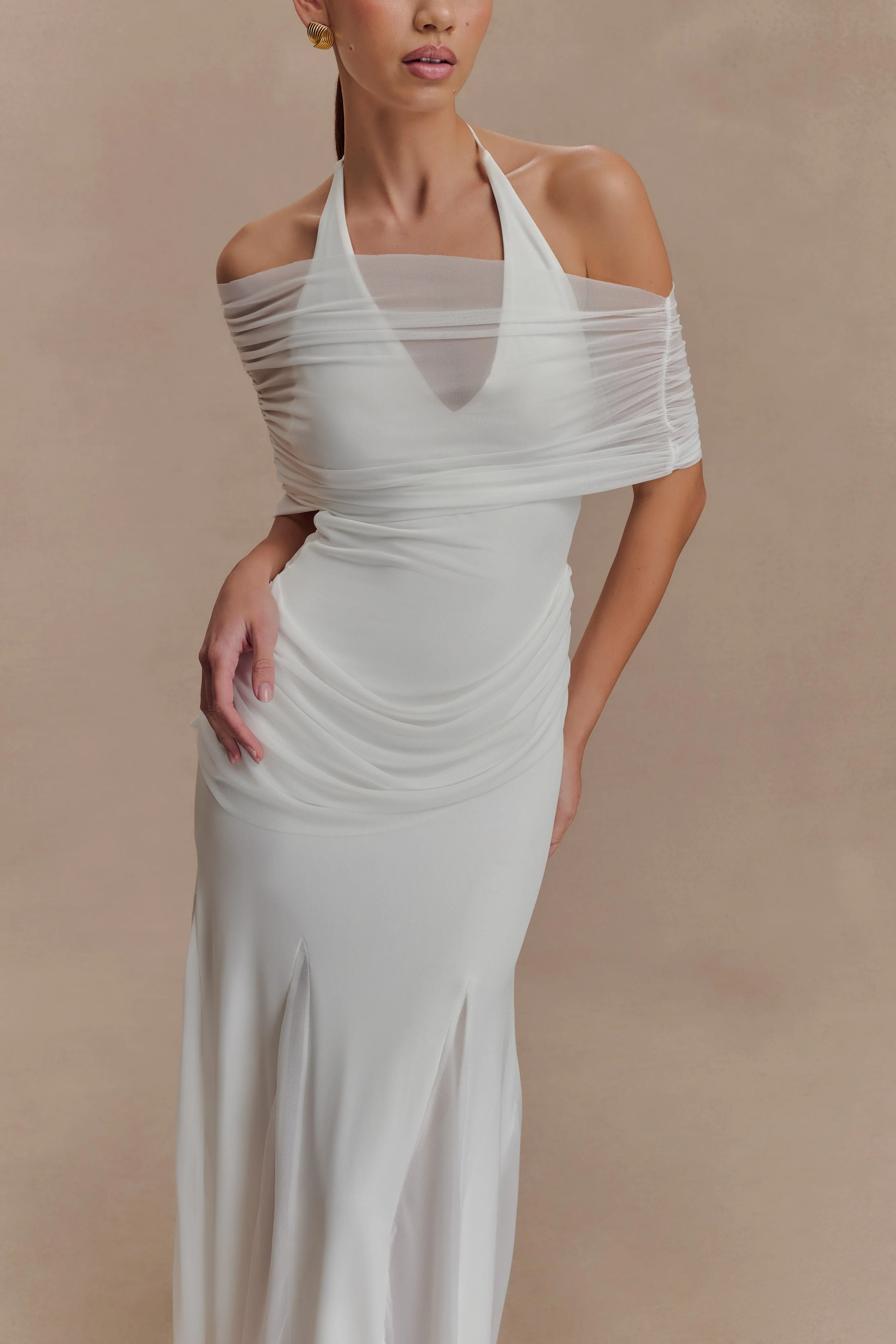 Gabrielle Slinky And Mesh Maxi Dress - White - Image 4