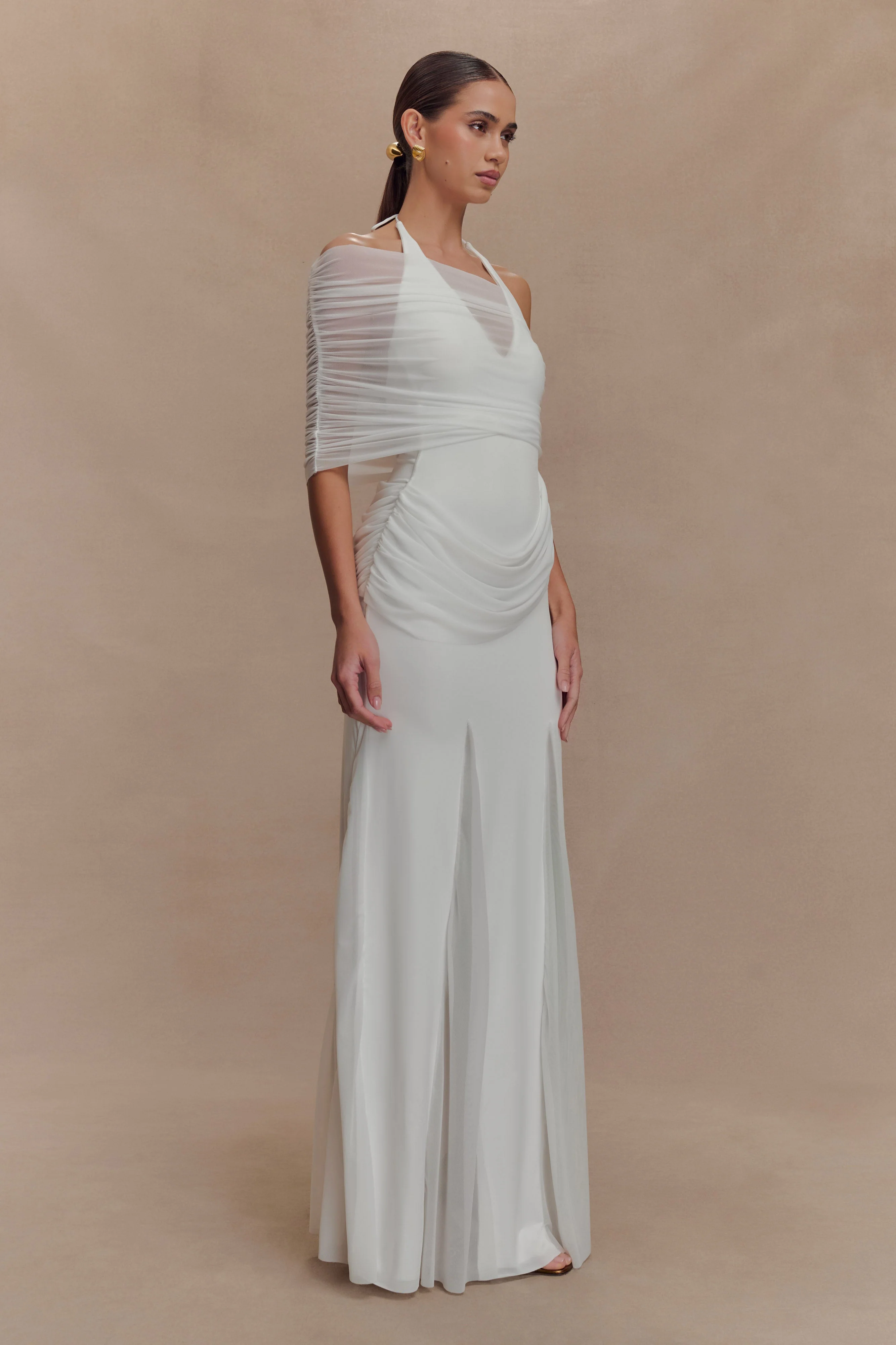 Gabrielle Slinky And Mesh Maxi Dress - White - Image 5