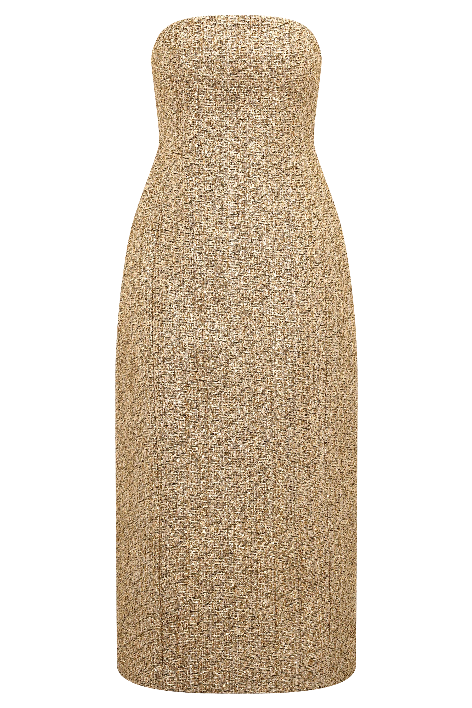 Gala Strapless Tweed Midi Dress - Gold - Image 9