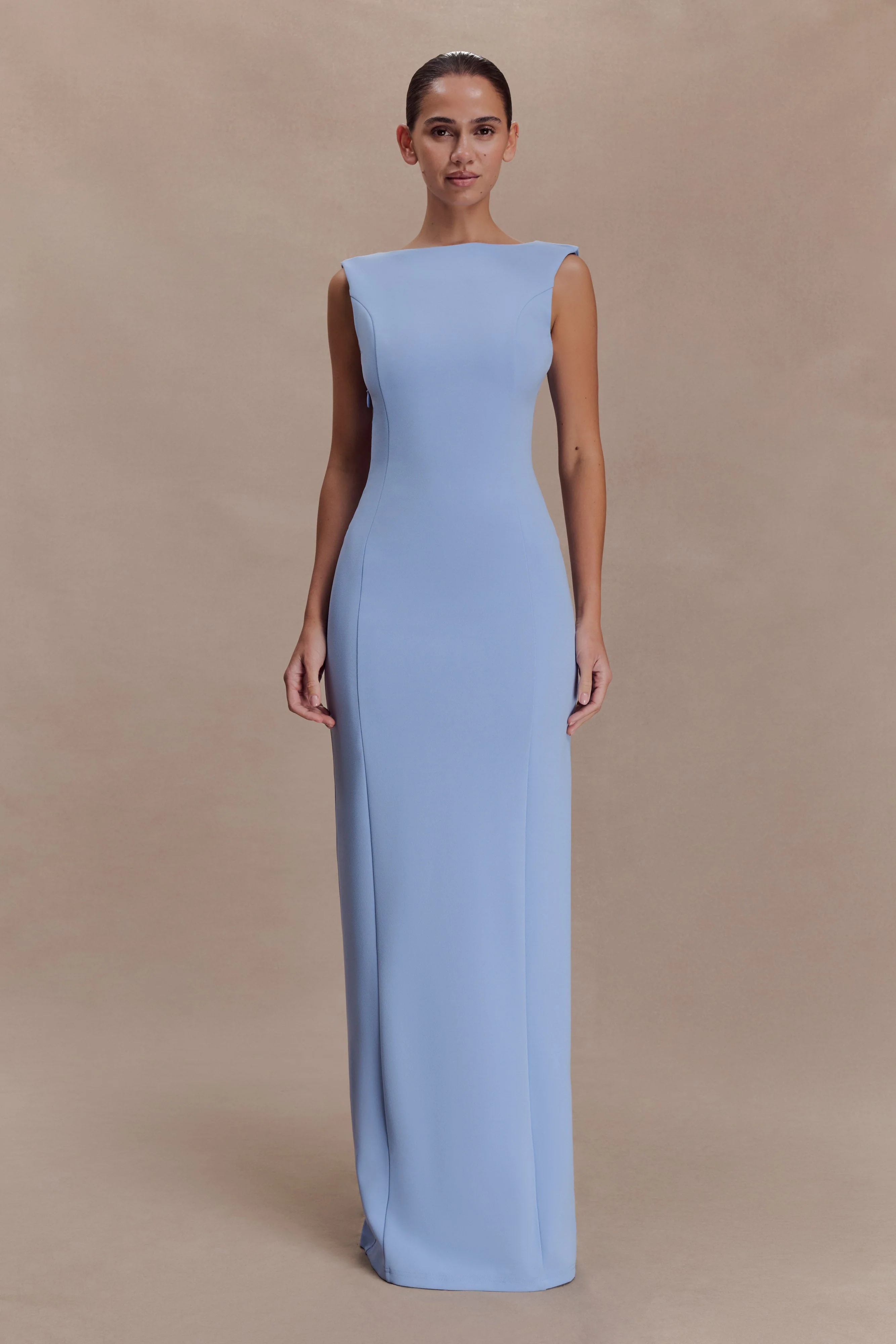 Galilea Crepe Draped Maxi Dress - Cornflower Blue - Image 2