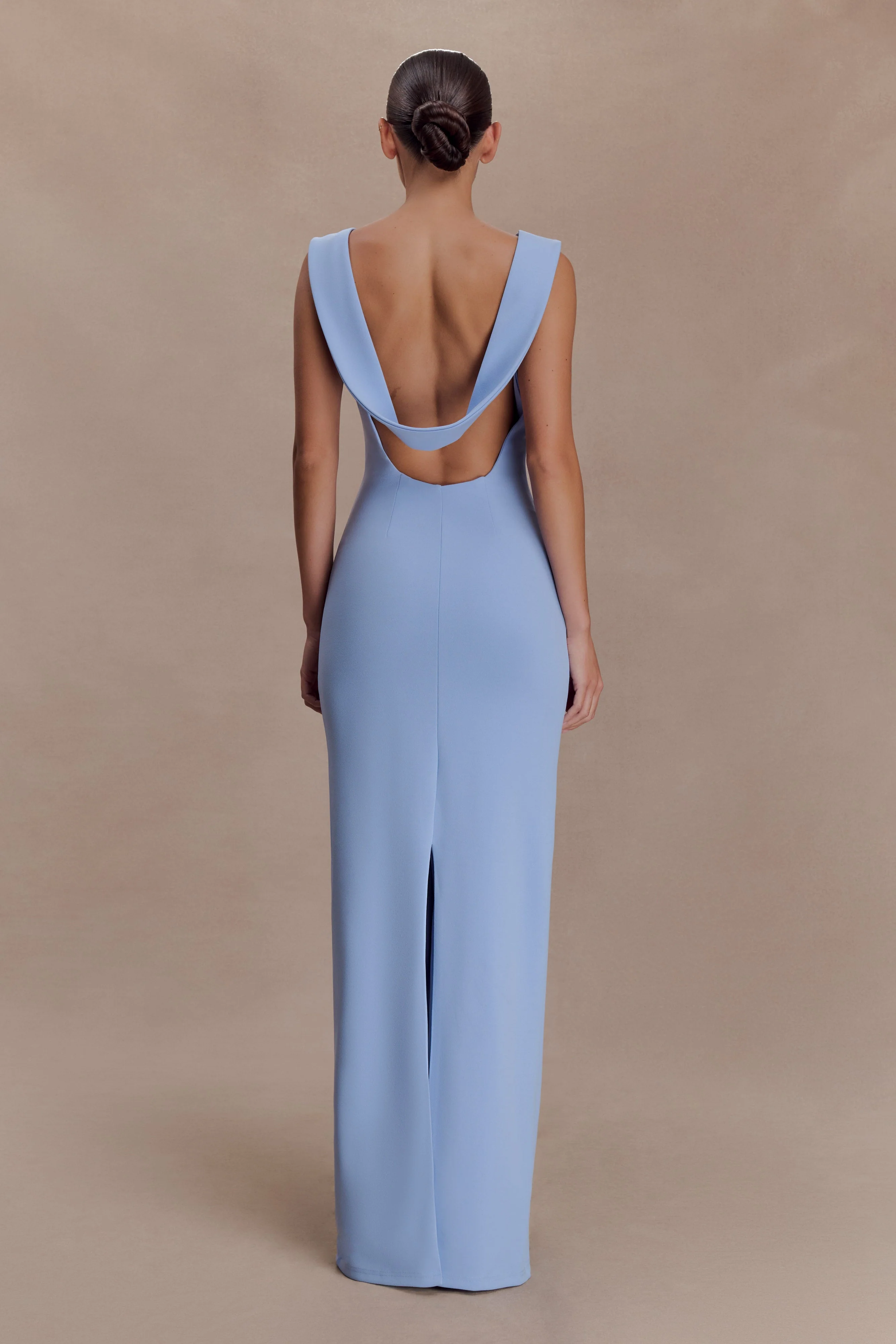 Galilea Crepe Draped Maxi Dress - Cornflower Blue - Image 3