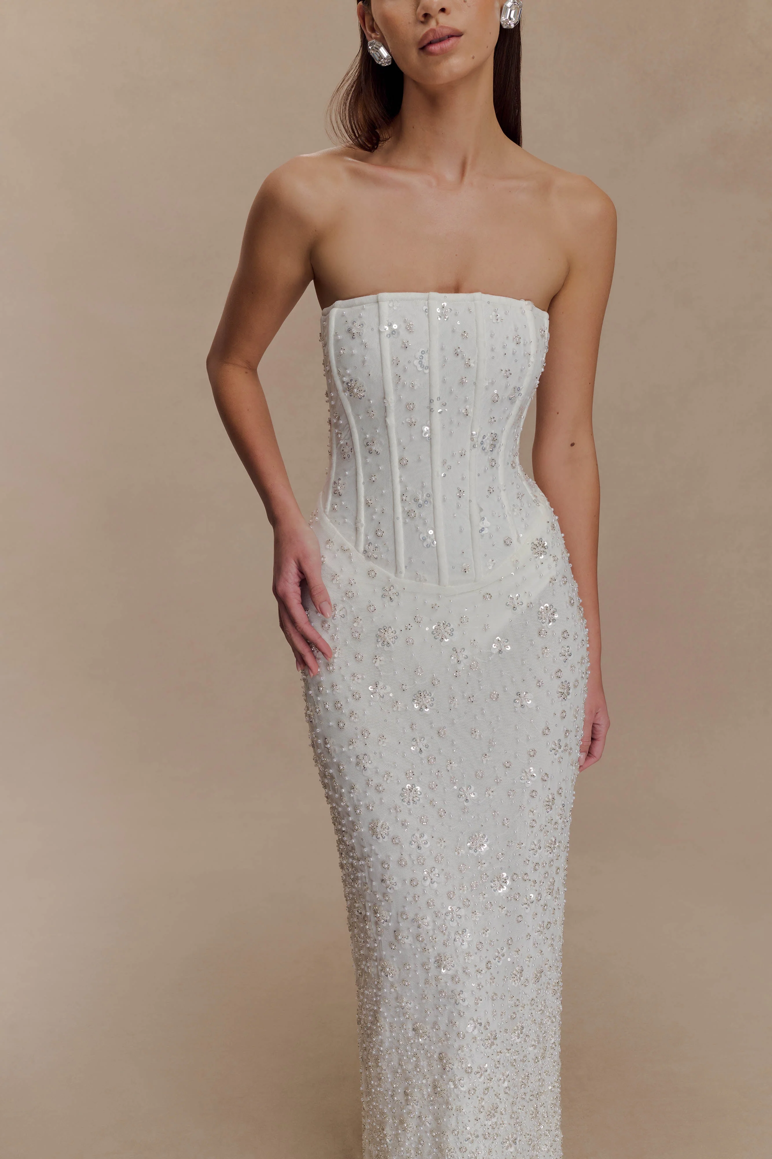 Gemma Strapless Embellished Maxi Dress - Ivory - Image 6