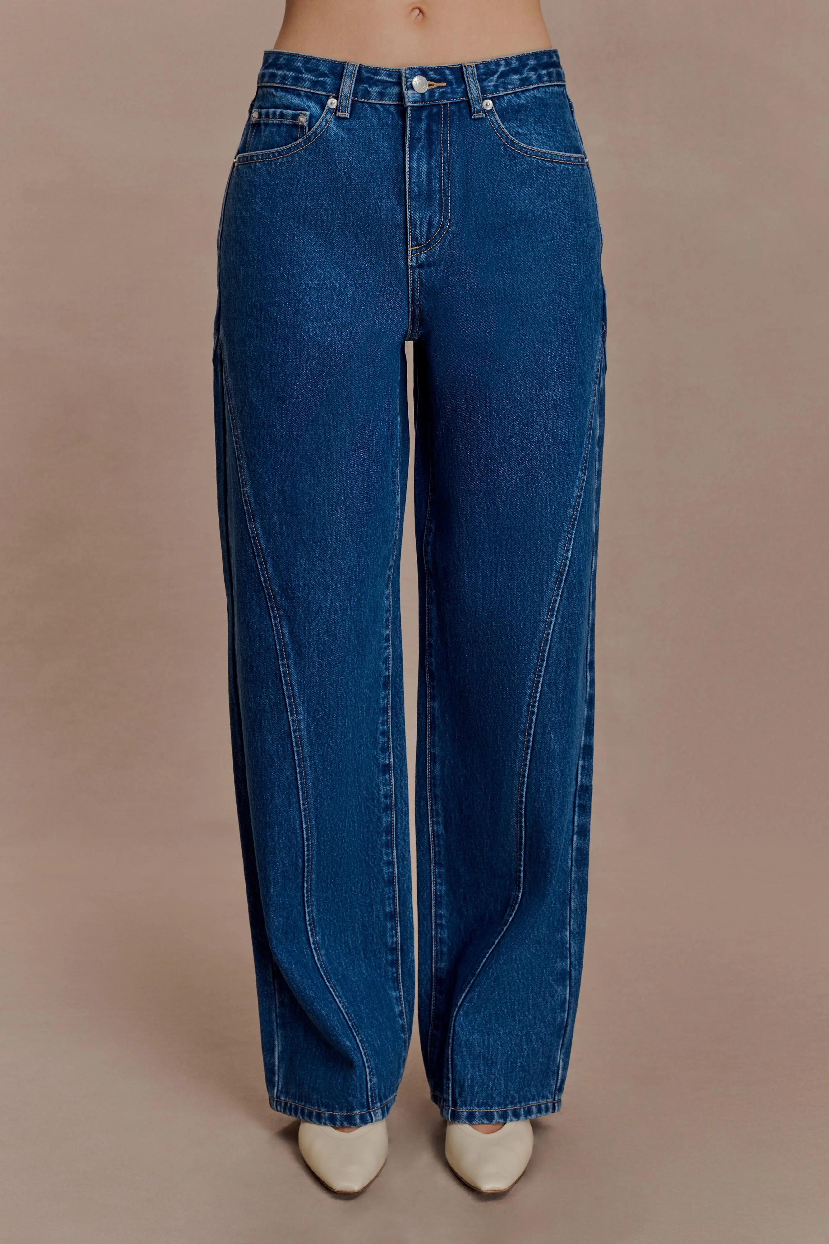 Georgette Mid Rise Paneled Denim Jeans - Dark Blue - Image 2