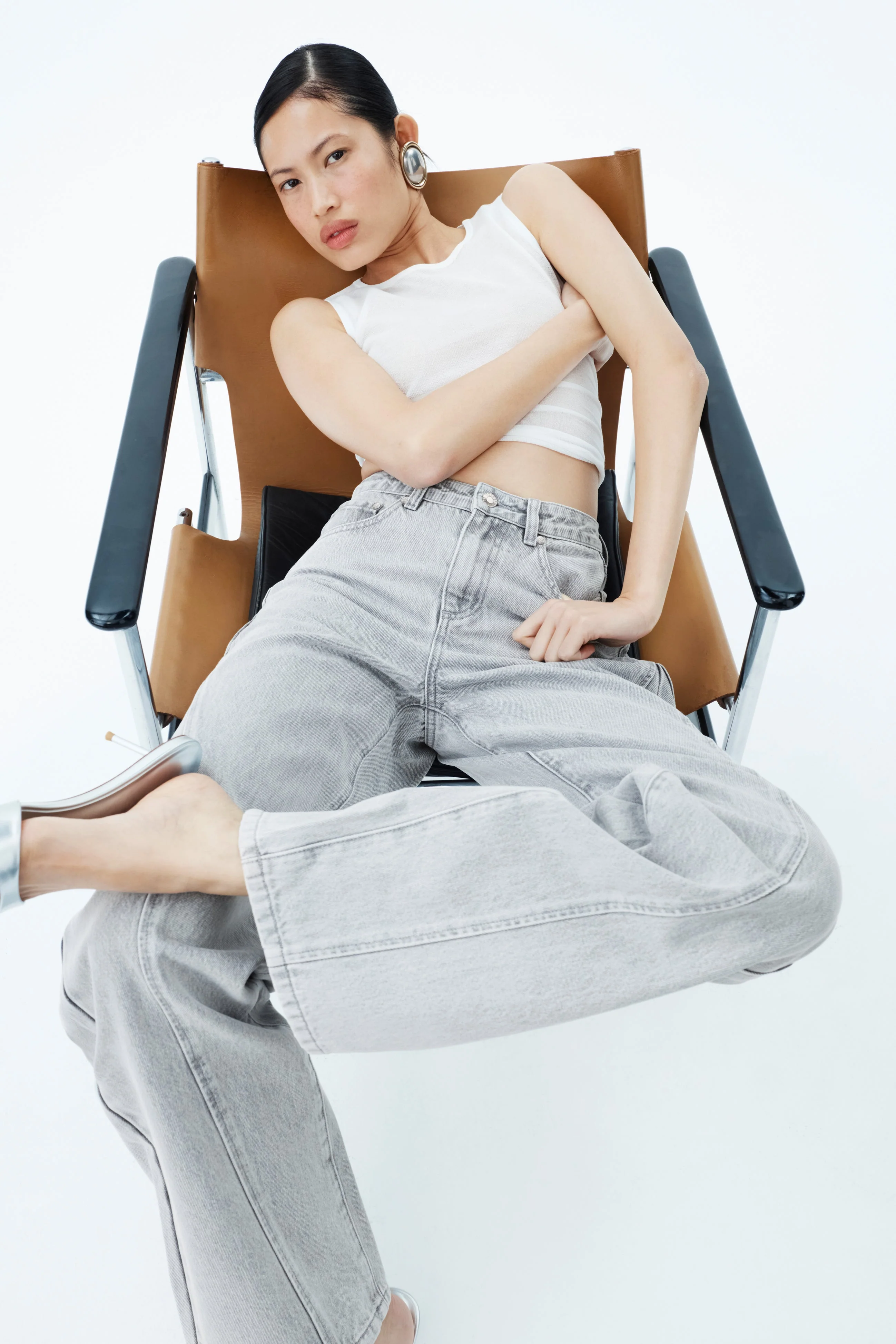 Georgette Mid Rise Paneled Denim Jeans - Grey - Image 2