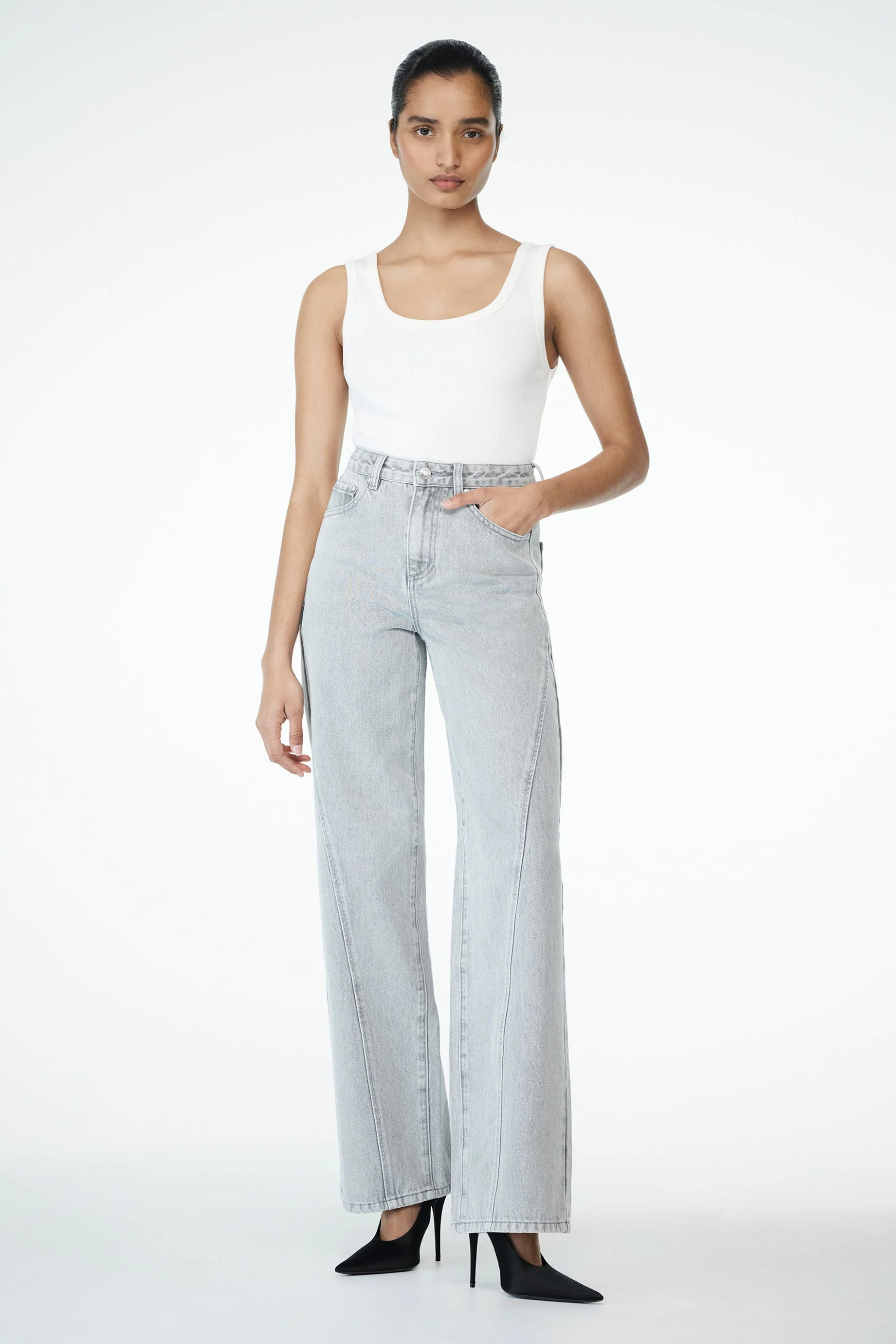 Georgette Mid Rise Paneled Denim Jeans - Grey - Image 3