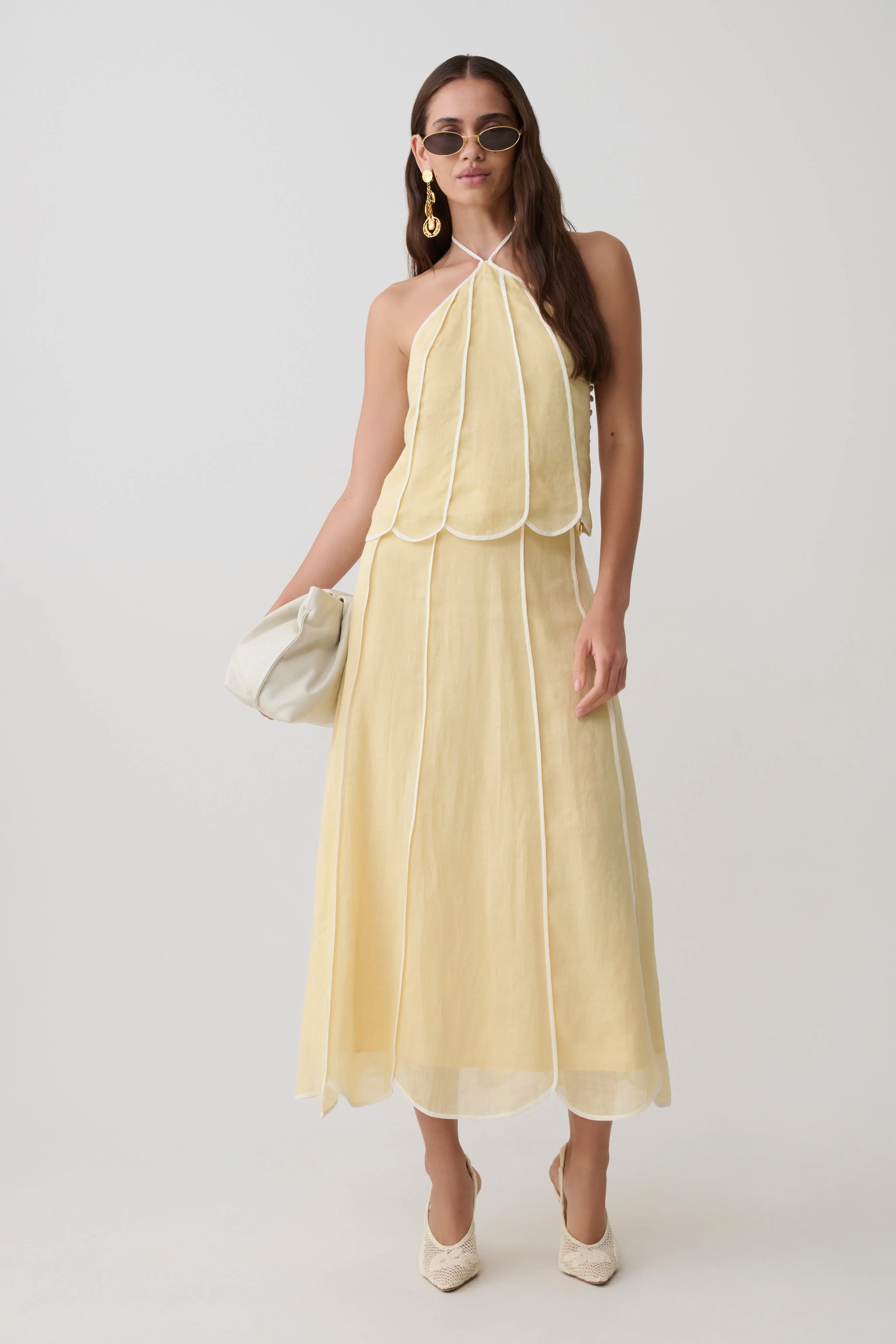 Georgia Panelled Halter Sleeveless Top - Butter - Image 8