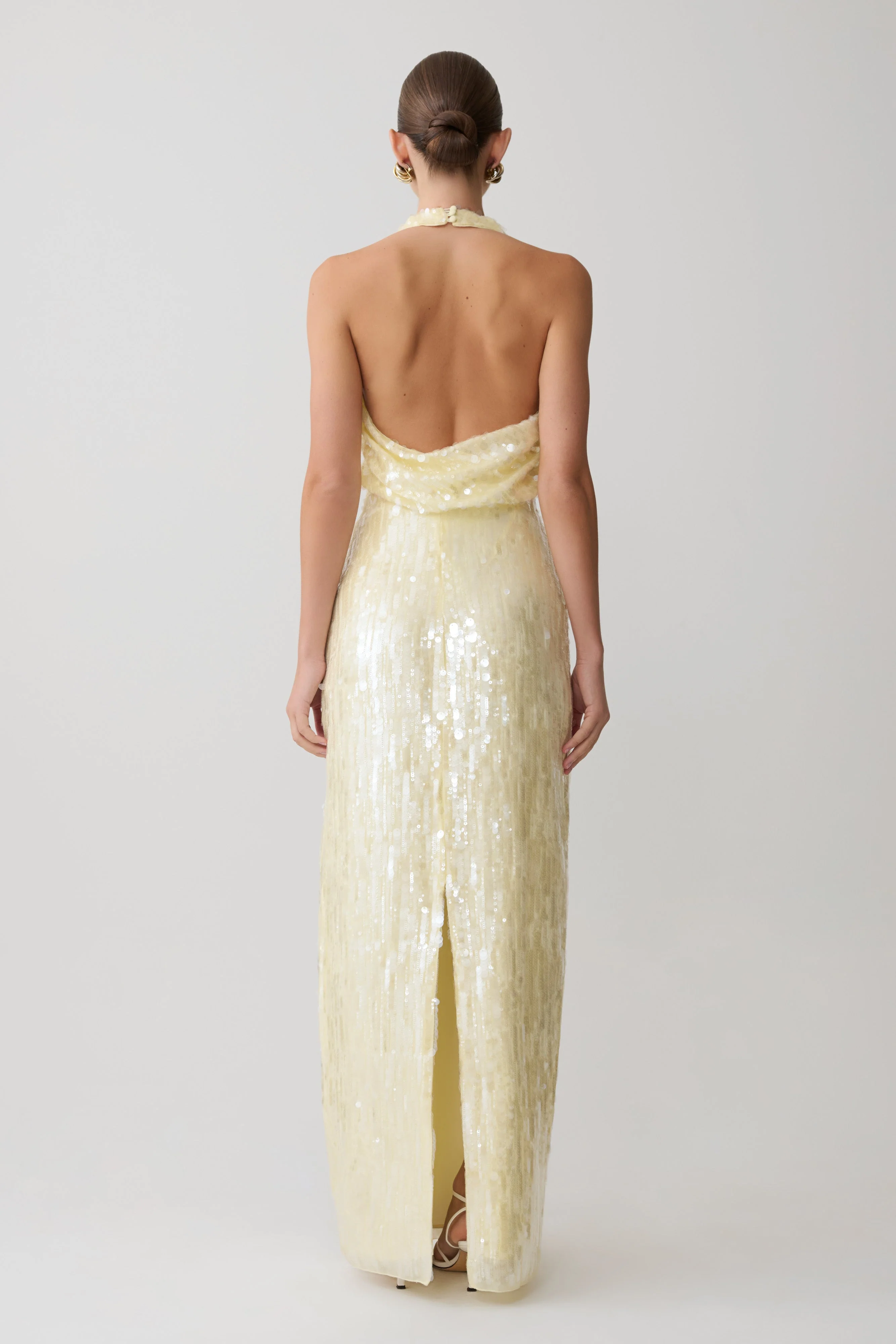 Gertrud Sequin Halter Maxi Dress - Lemon - Image 5