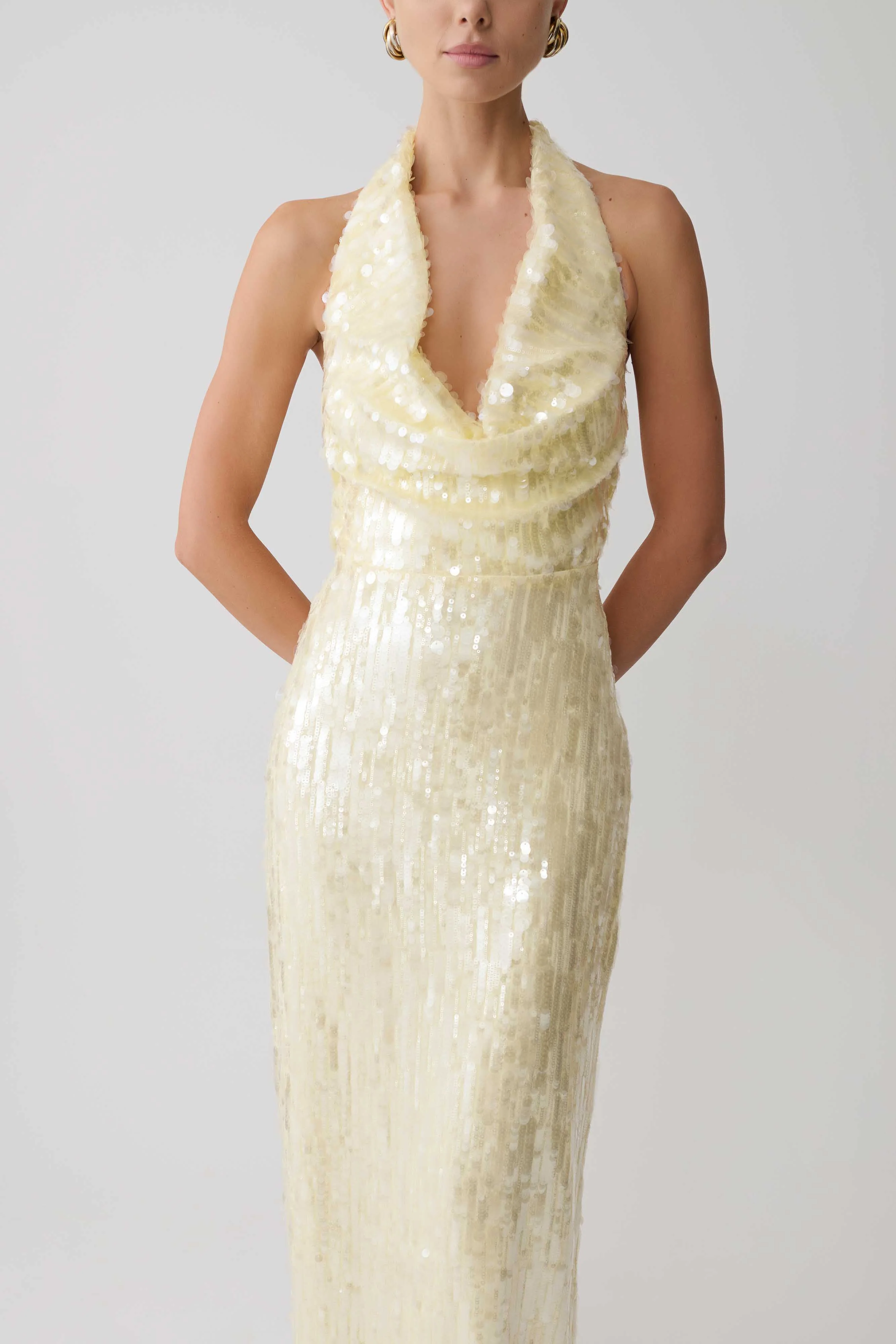 Gertrud Sequin Halter Maxi Dress - Lemon - Image 7