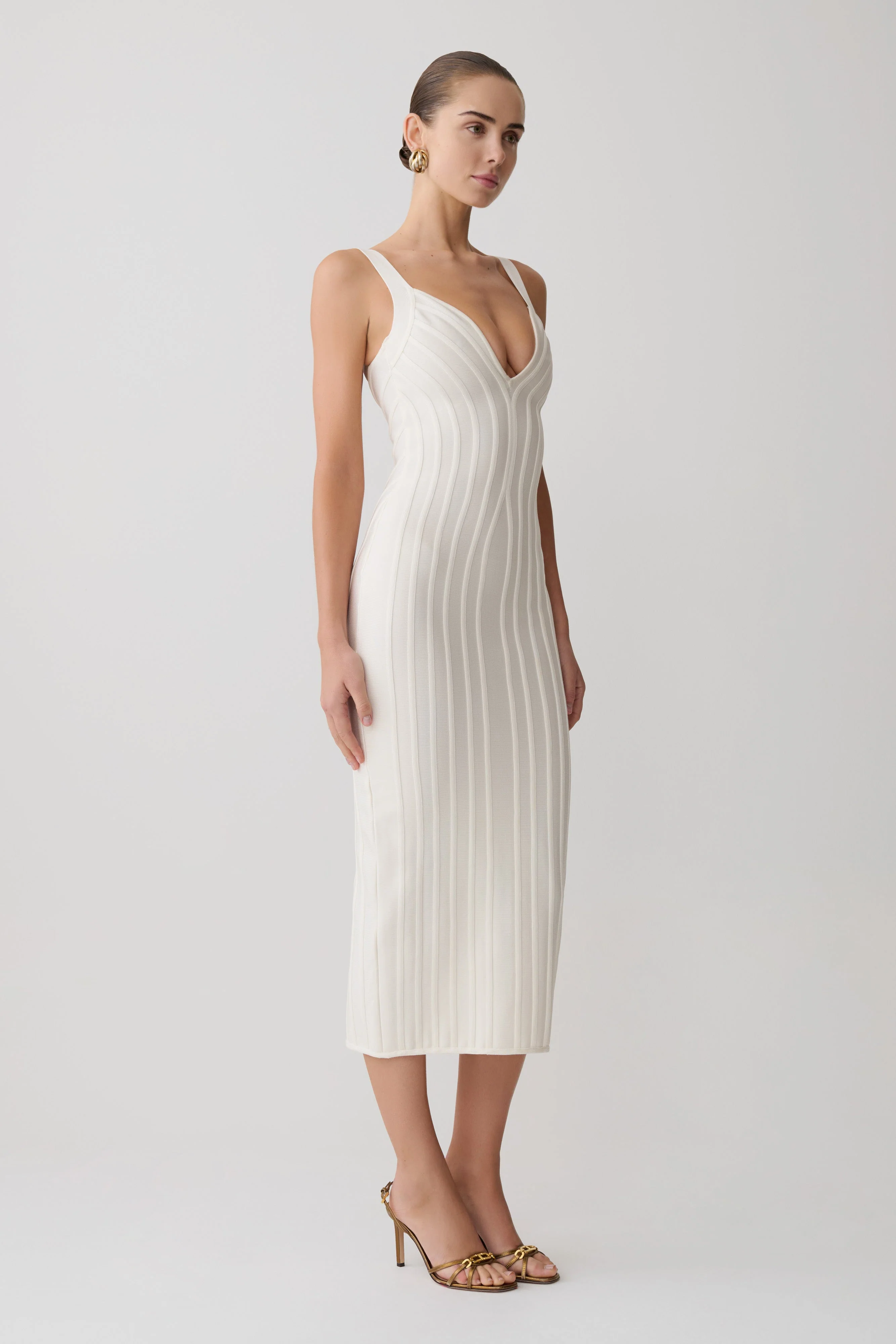 Gia Bandage Knit Midi Dress - Ivory - Image 2