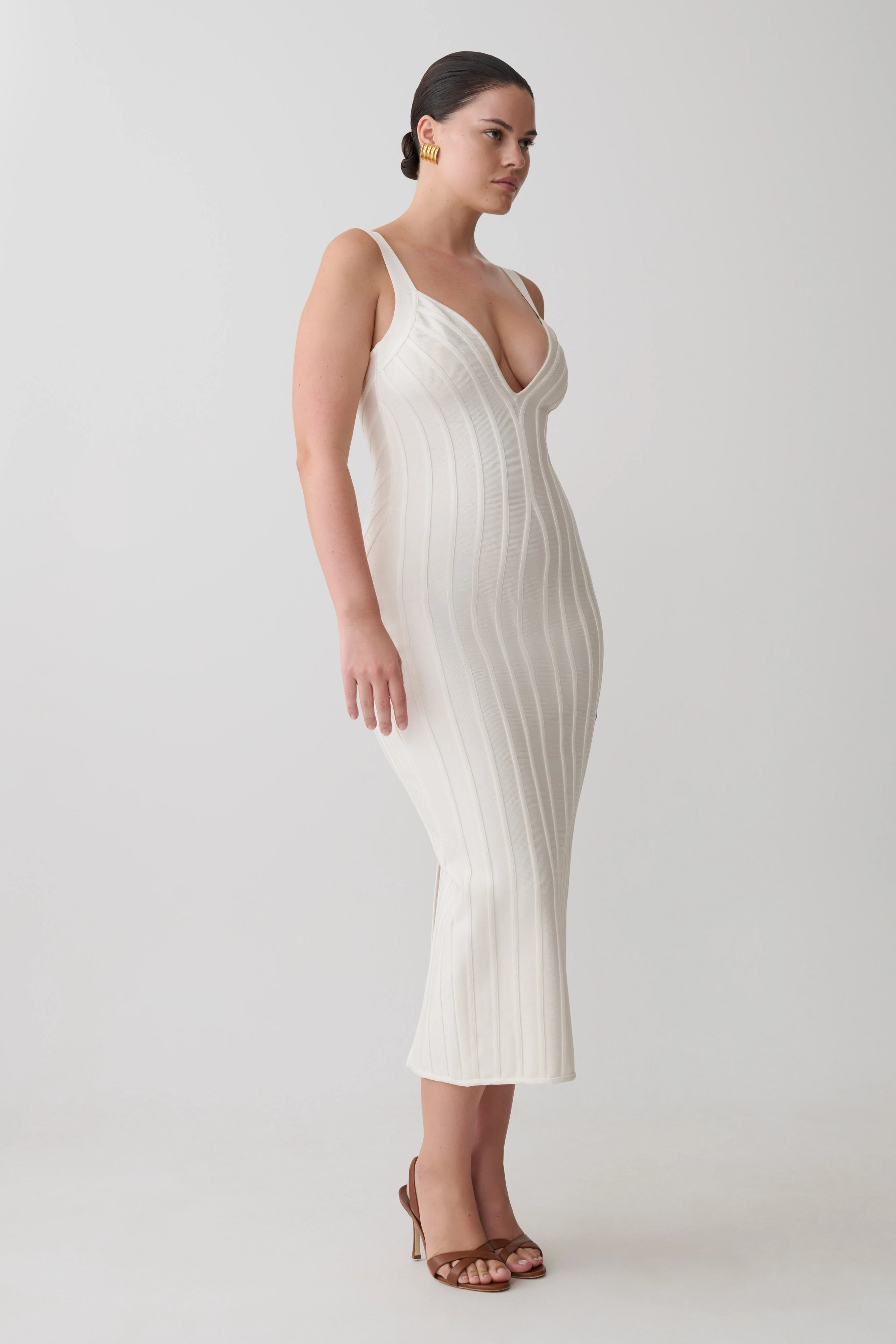 Gia Bandage Knit Midi Dress - Ivory - Image 4