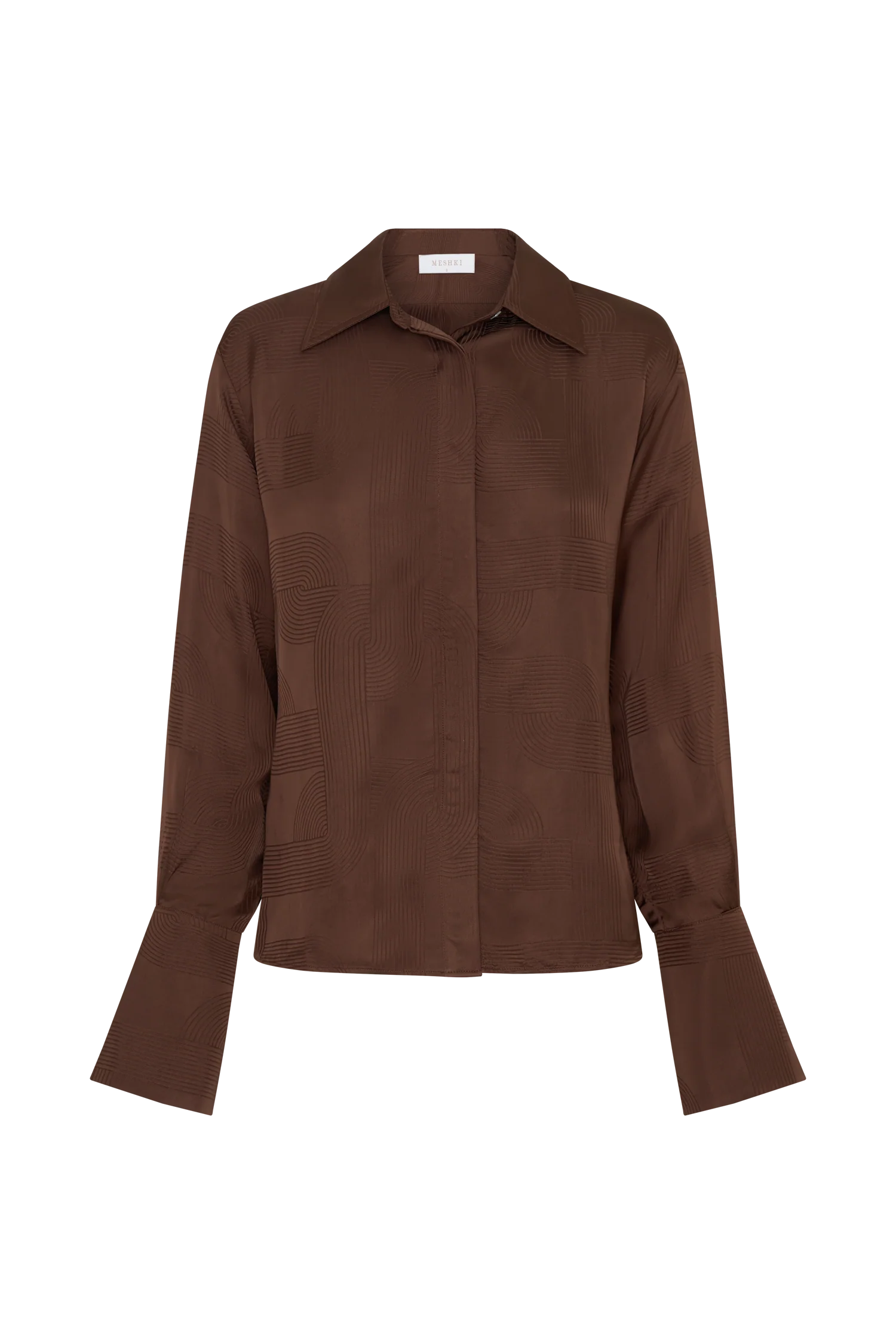 Gia Long Sleeve Satin Shirt - Chocolate - Image 11