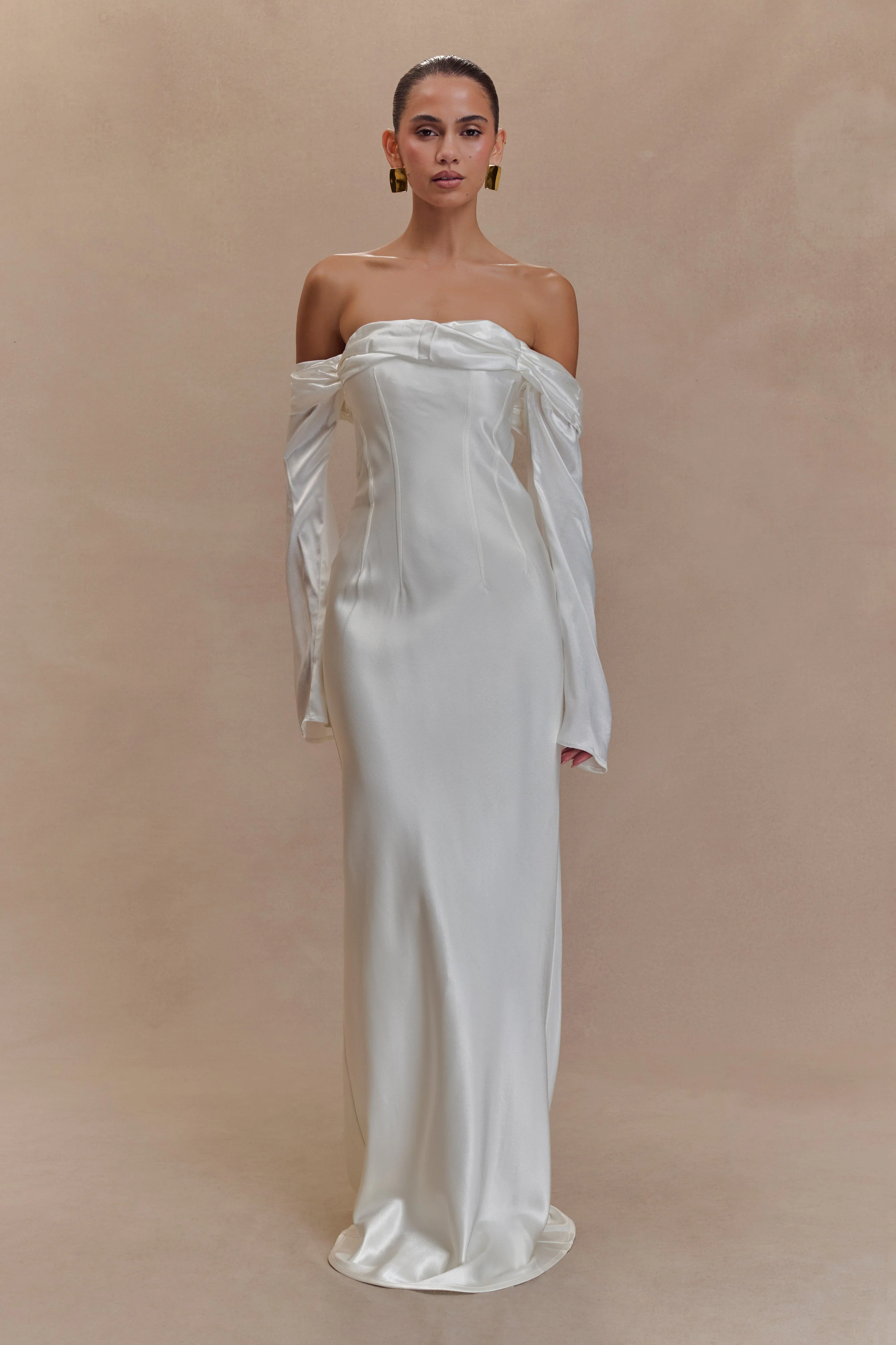 Giselle Off Shoulder Cowl Neck Maxi Dress - White - Image 5