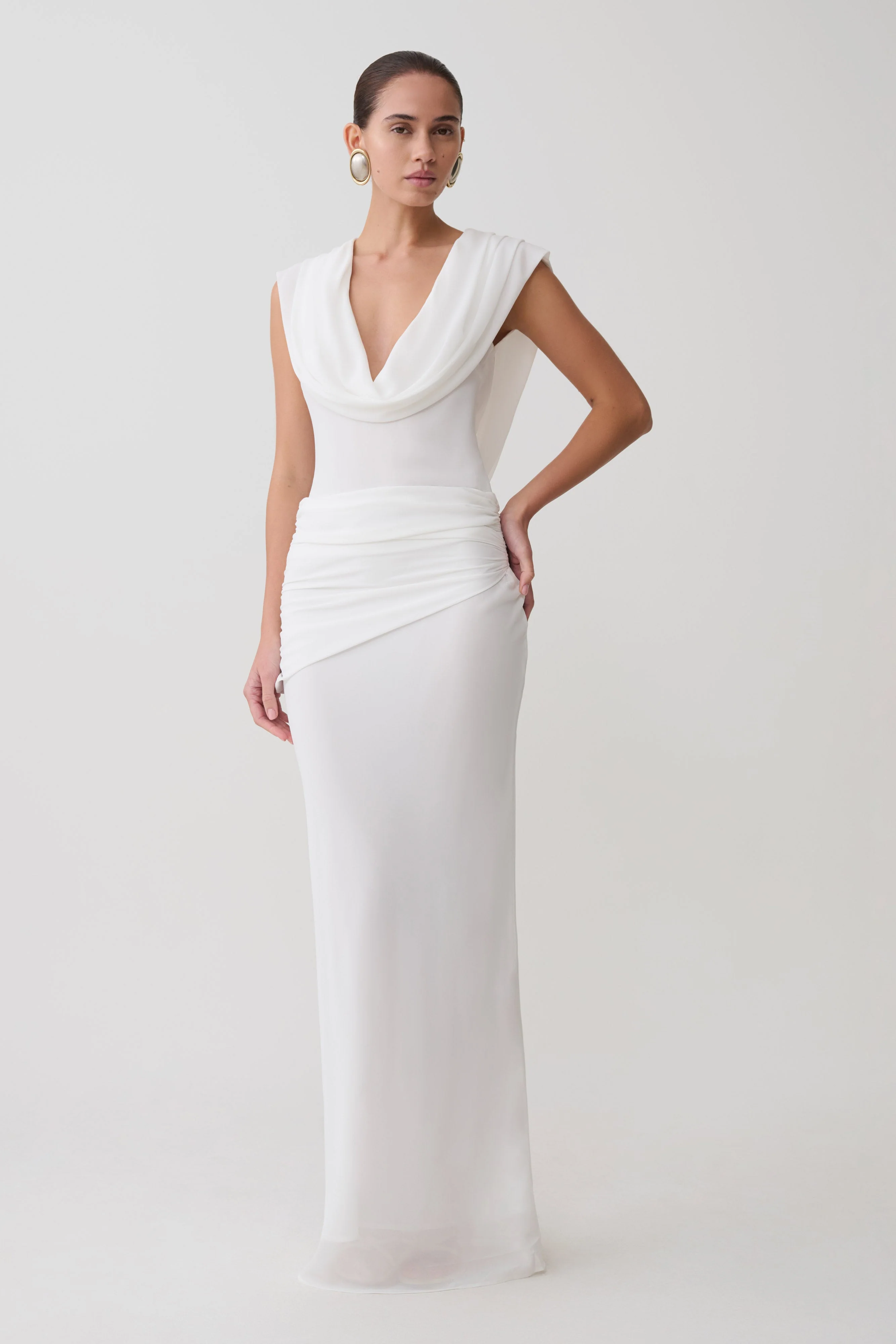 Giulia Chiffon Draped Maxi Dress - White - Image 4