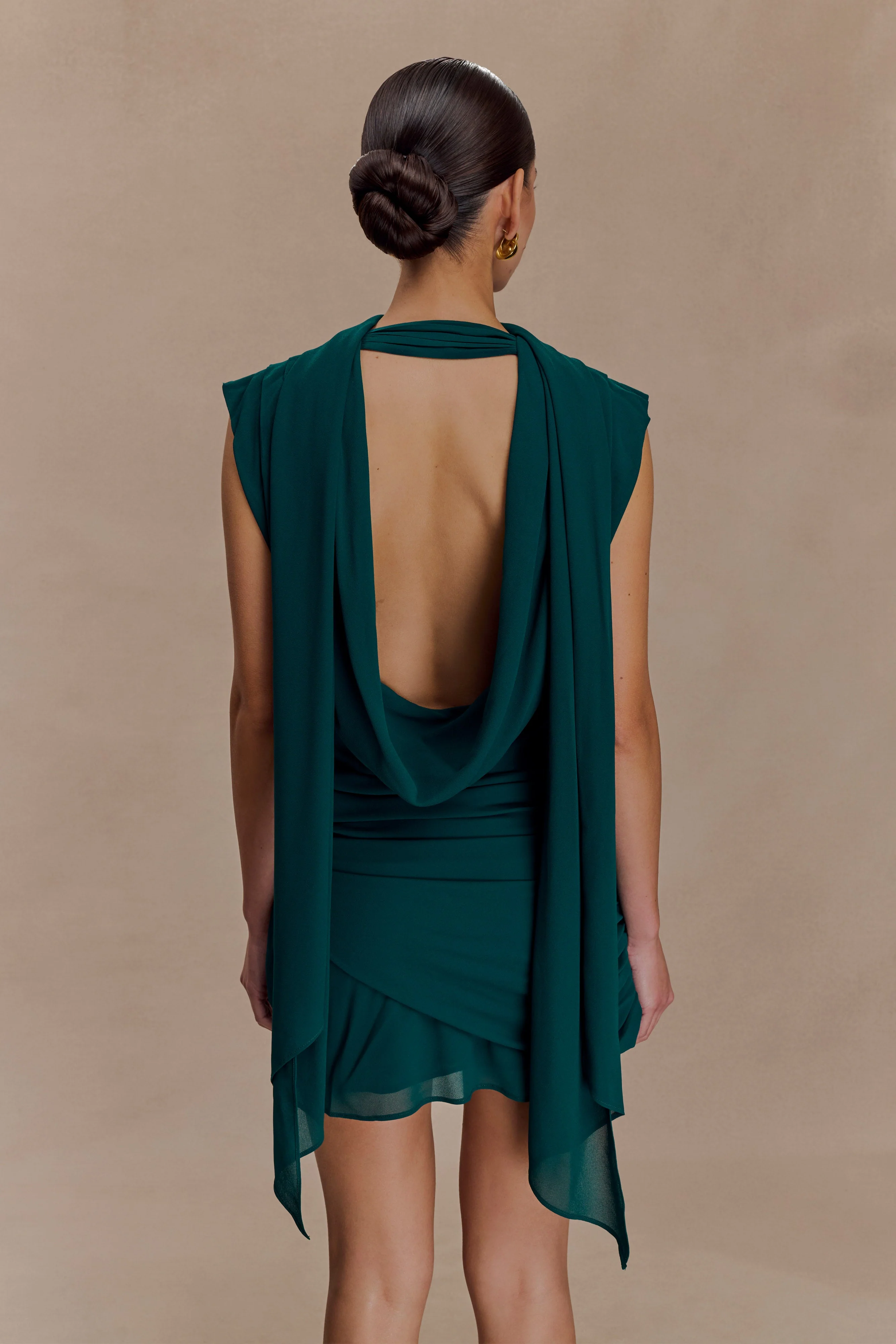 Giulia Chiffon Draped Mini Dress - Dark Emerald - Image 2