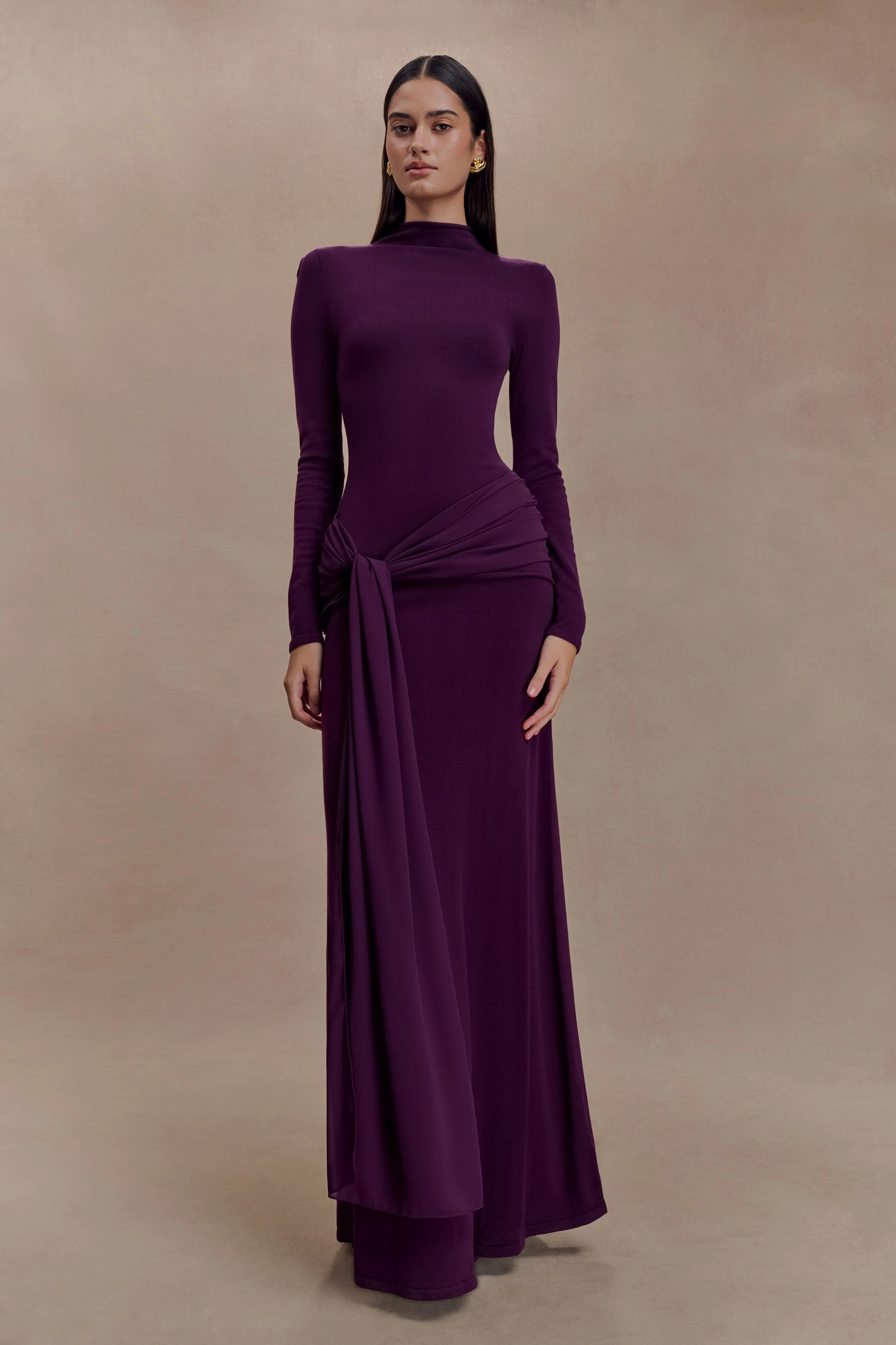 Grayson Knit Chiffon Maxi Dress - Plum - Image 6