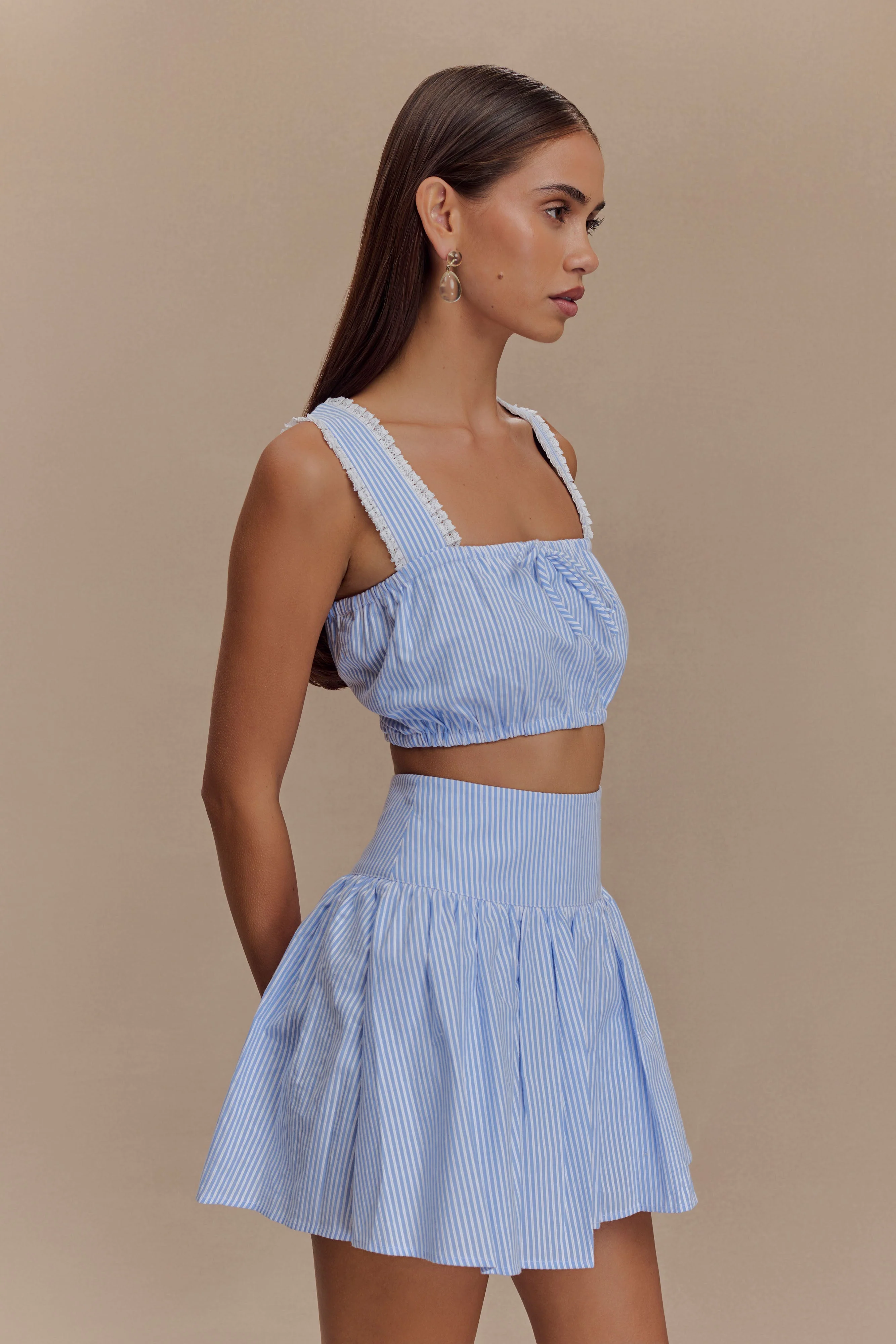 Gretel Hem Mini Skirt - Blue Pinstripe - Image 4