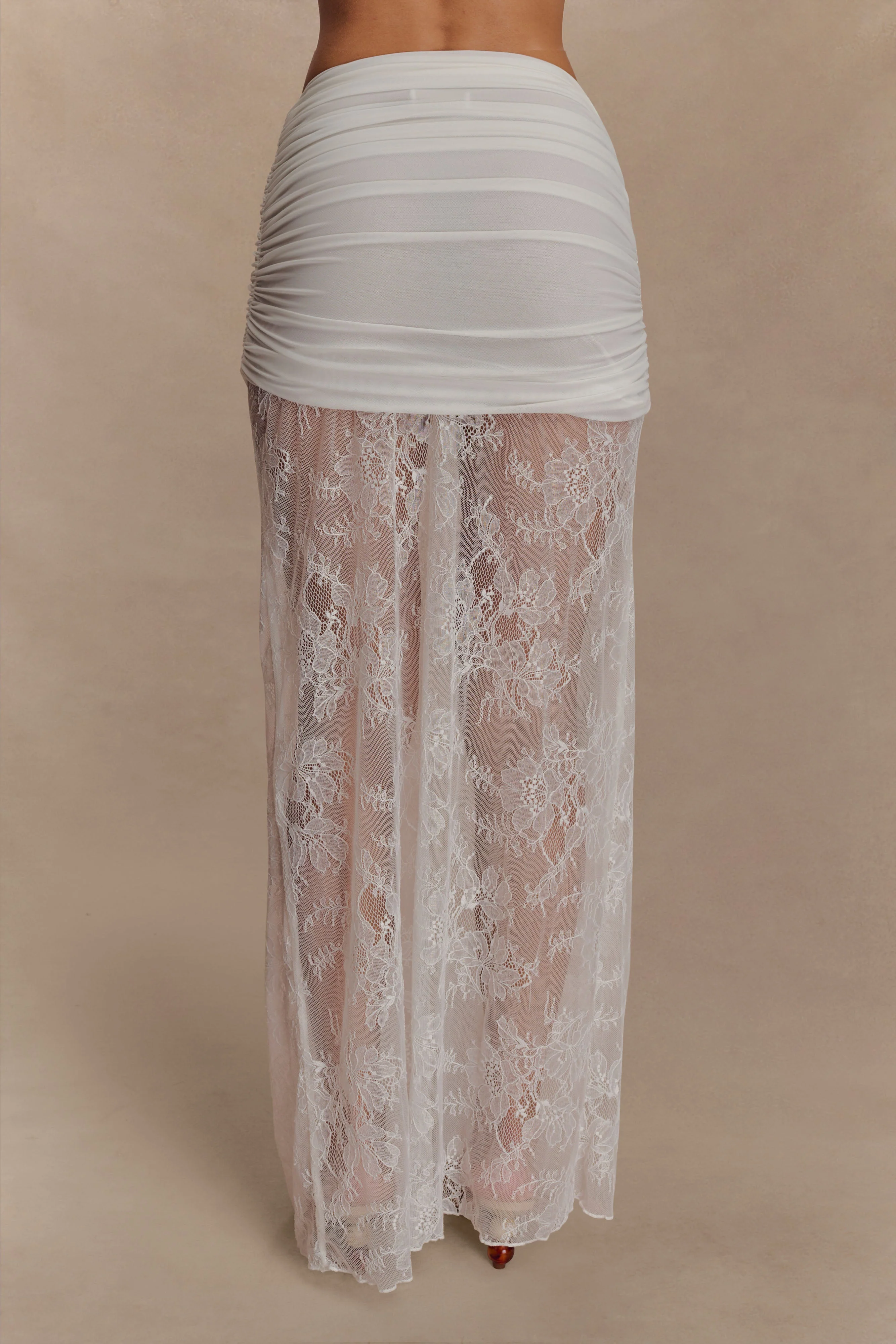 Guinevere Lace And Mesh Maxi Skirt - Ivory - Image 3