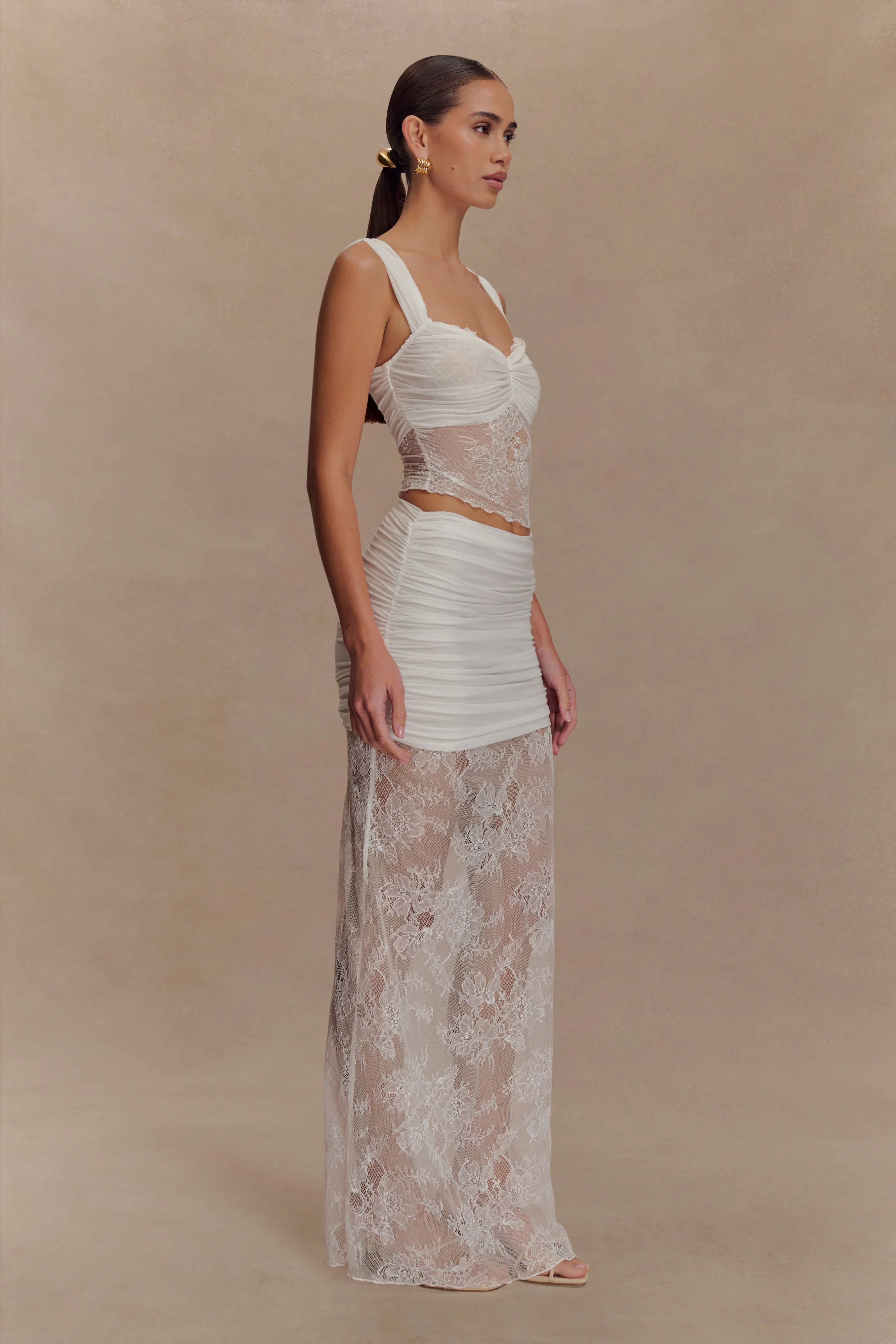 Guinevere Lace And Mesh Maxi Skirt - Ivory - Image 6