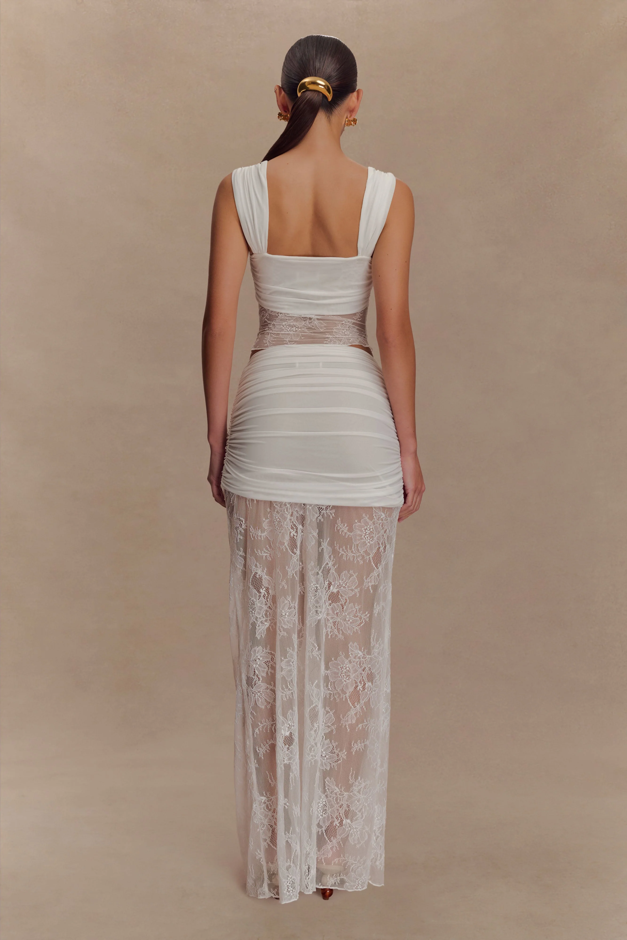 Guinevere Lace And Mesh Maxi Skirt - Ivory - Image 7