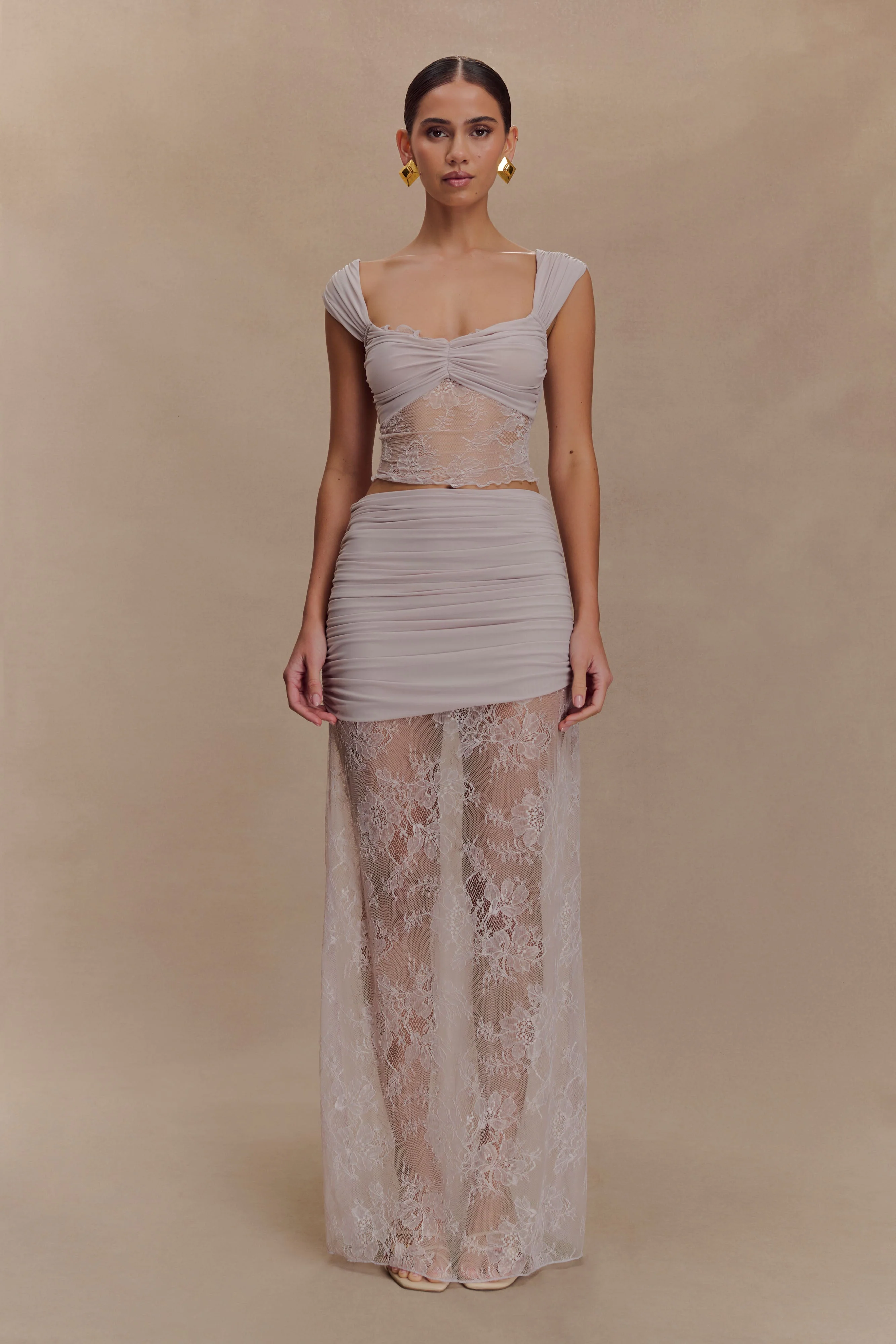 Guinevere Lace And Mesh Maxi Skirt - Lilac - Image 4