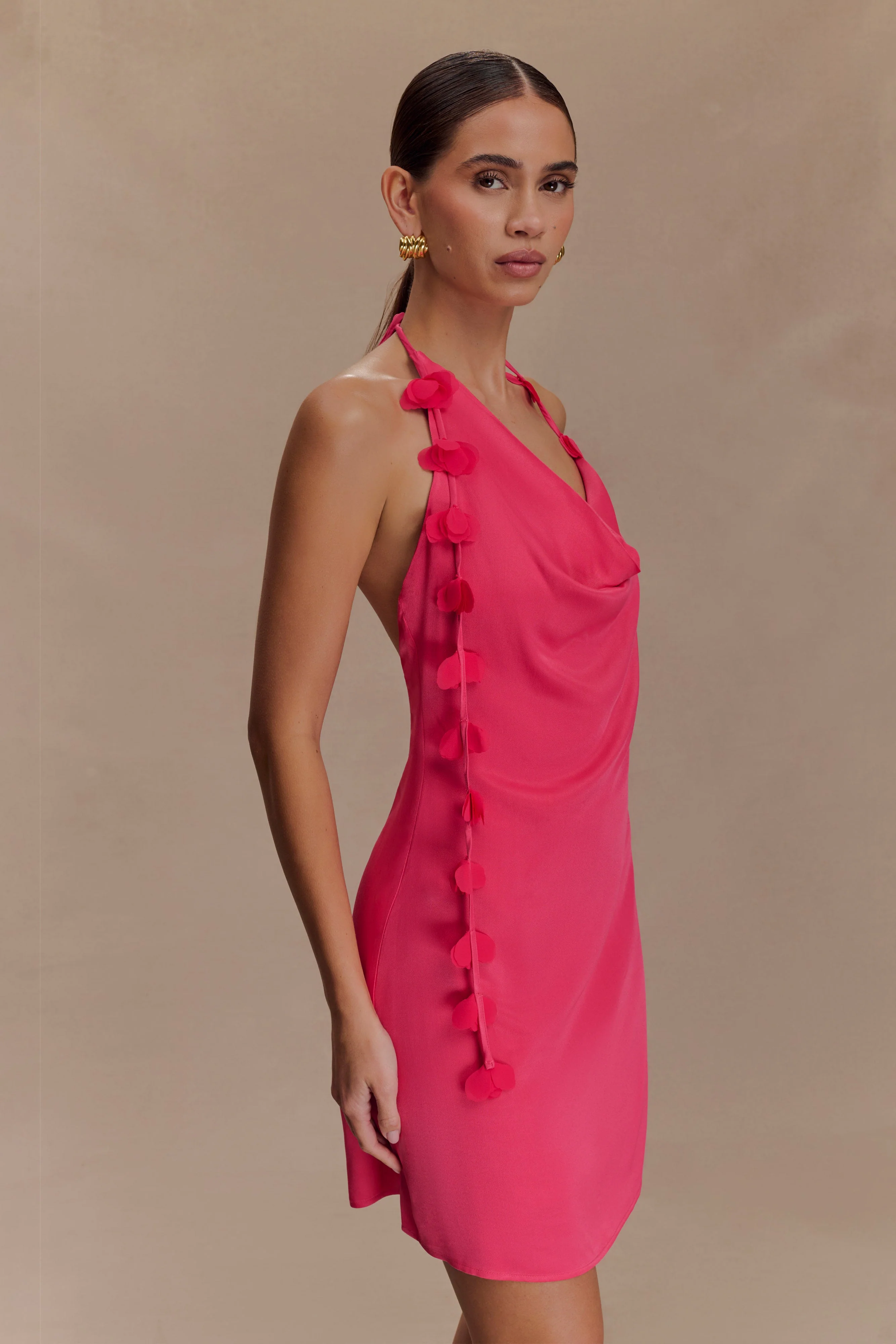 Gwenda Satin Floral Mini Dress - Dragonfruit - Image 4
