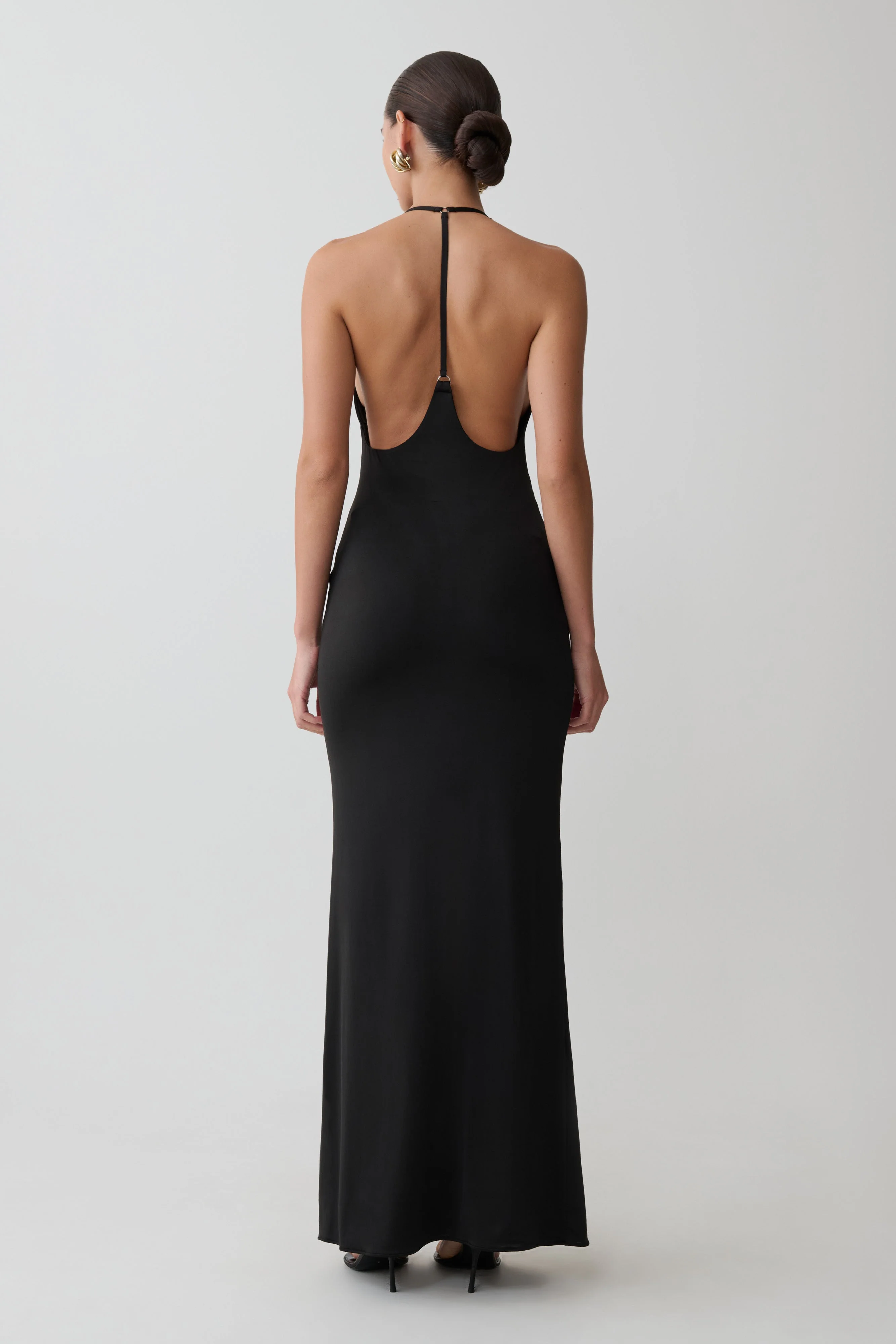 Hana Slinky Plunge Maxi Dress - Black - Image 2