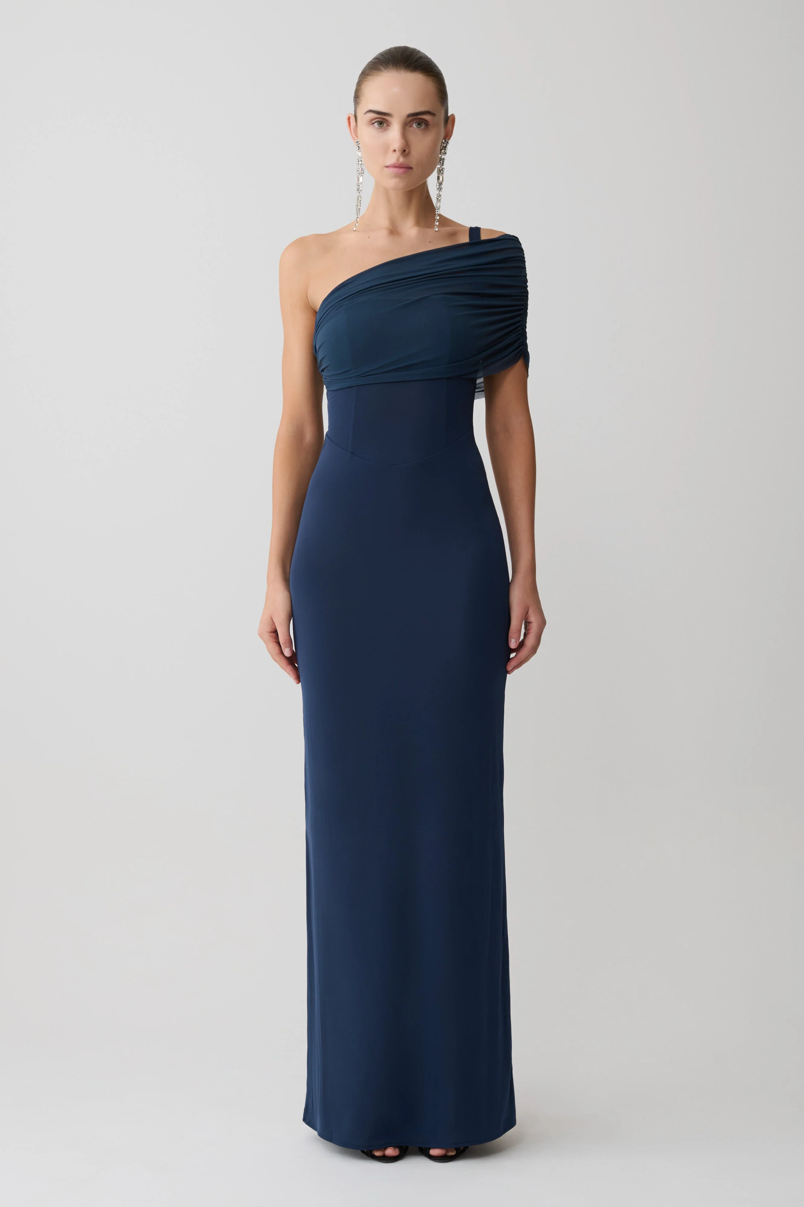 Hanh One Shoulder Mesh Maxi Dress - Ink Blue - Image 2