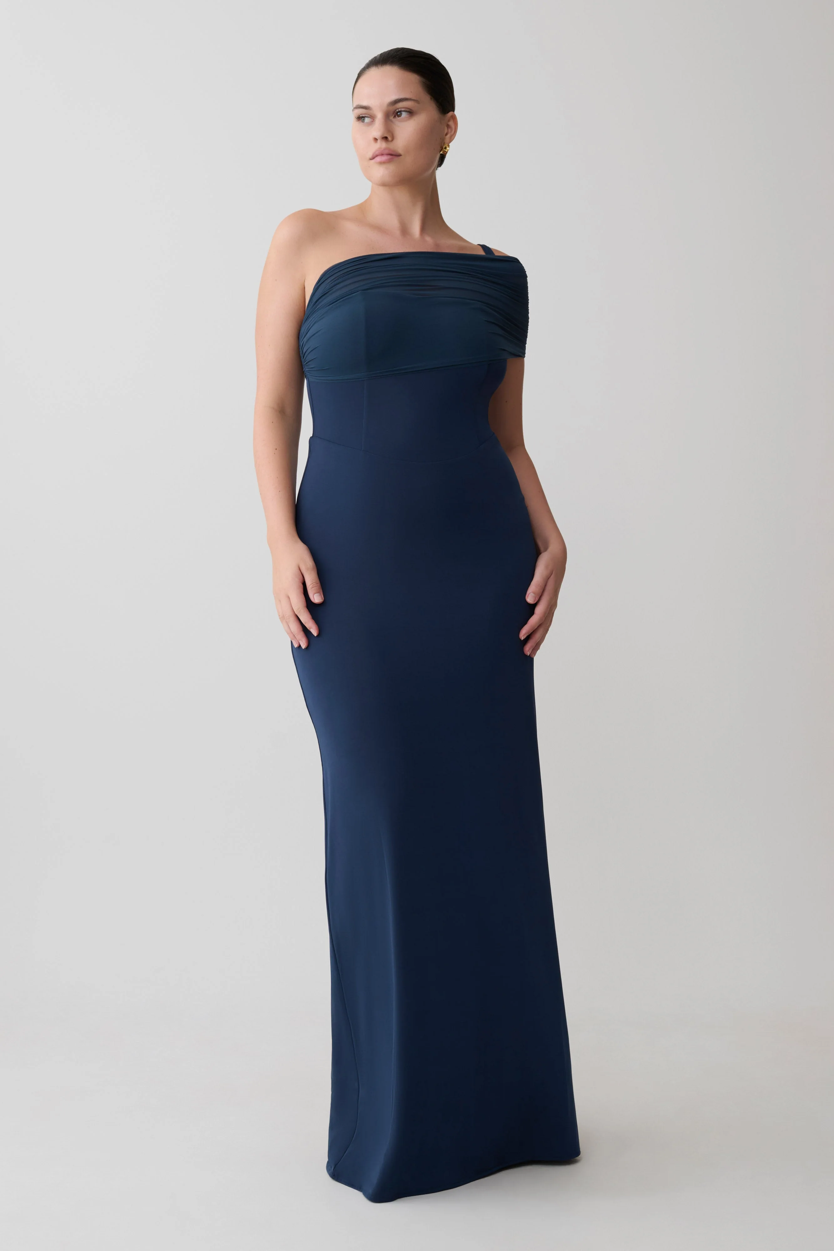 Hanh One Shoulder Mesh Maxi Dress - Ink Blue - Image 6