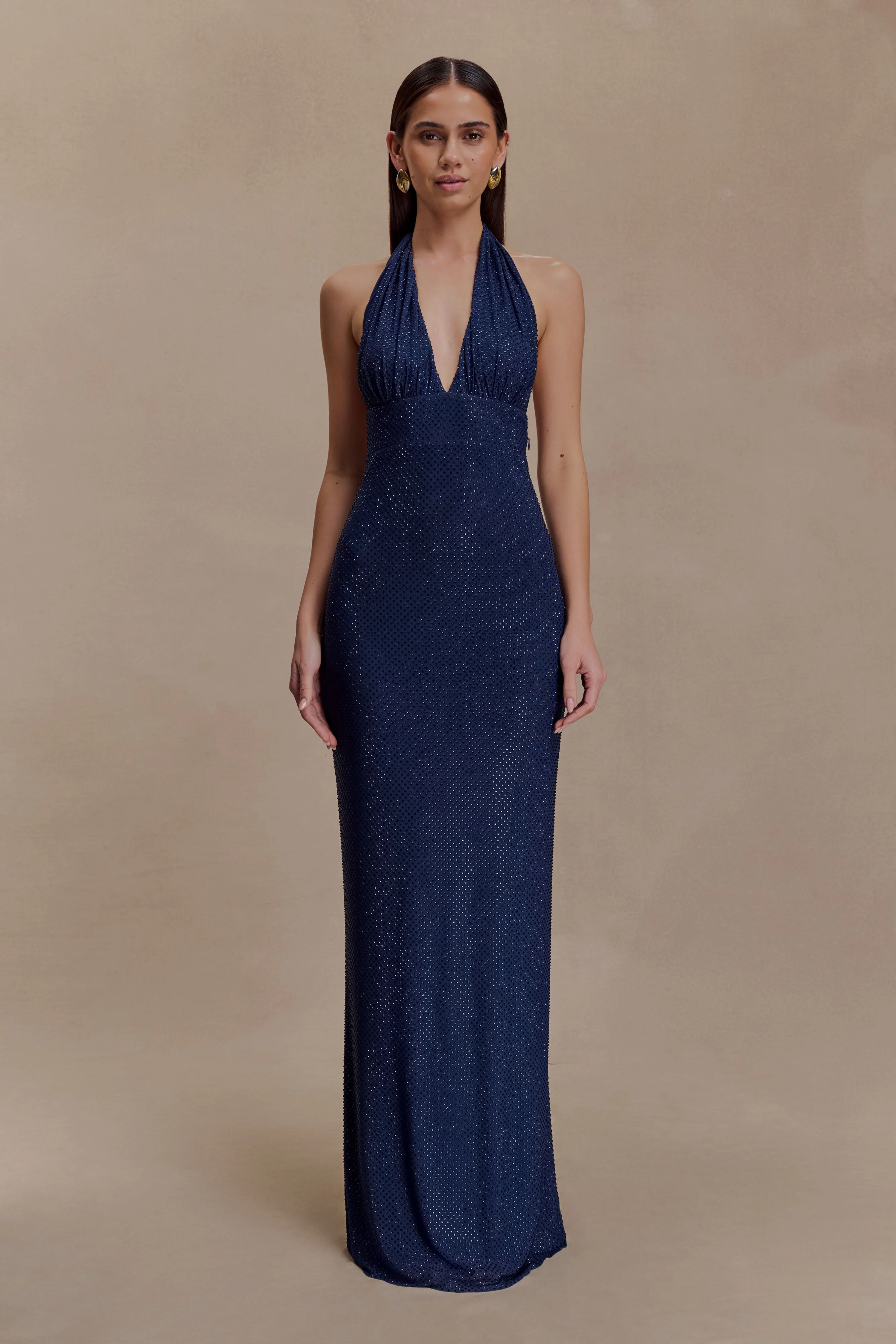 Harriet Halter Neck Diamante Maxi Dress - Navy - Image 6