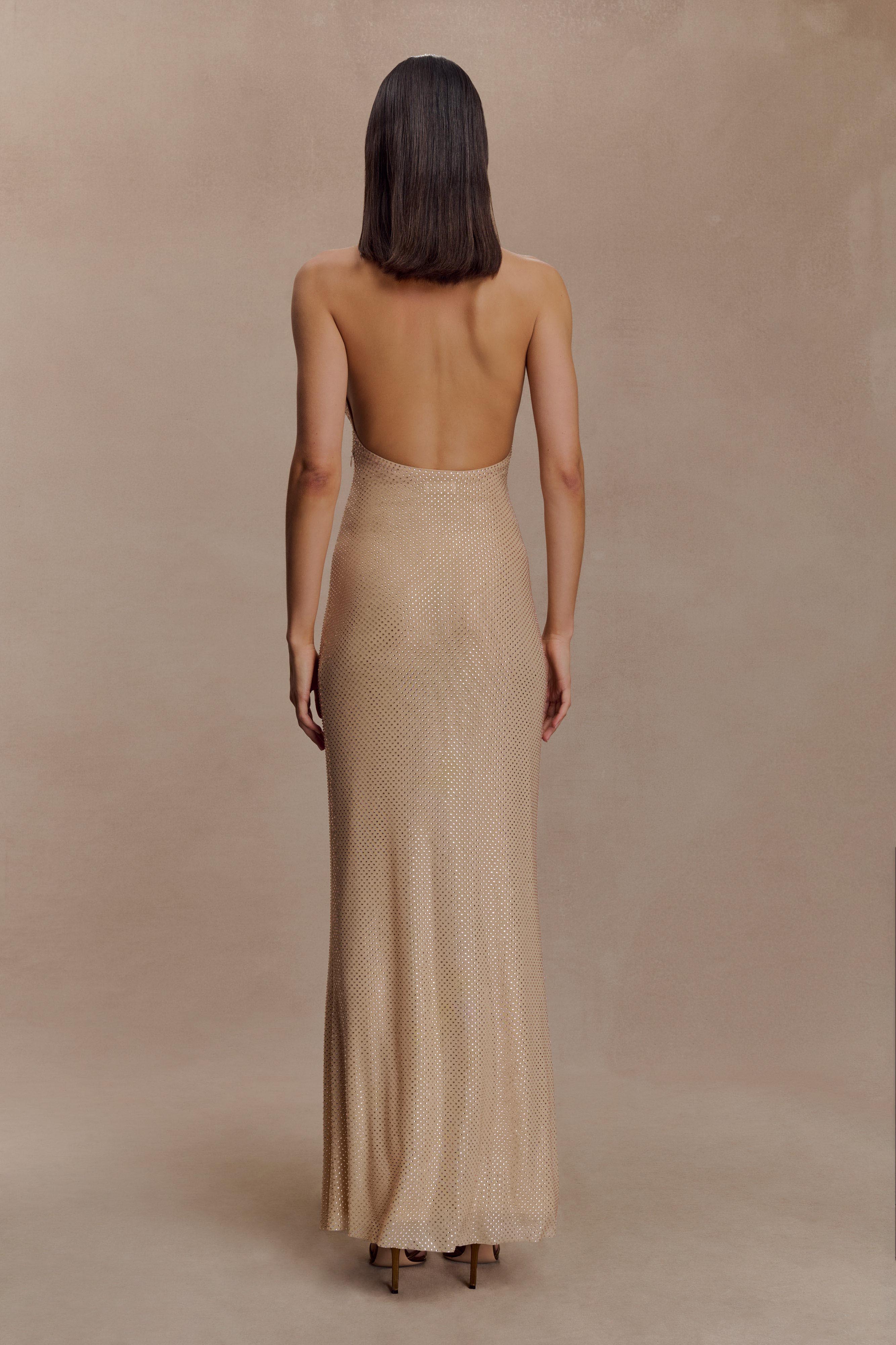 Harriet Halter Neck Diamante Maxi Dress - Sandy Gold - Image 8