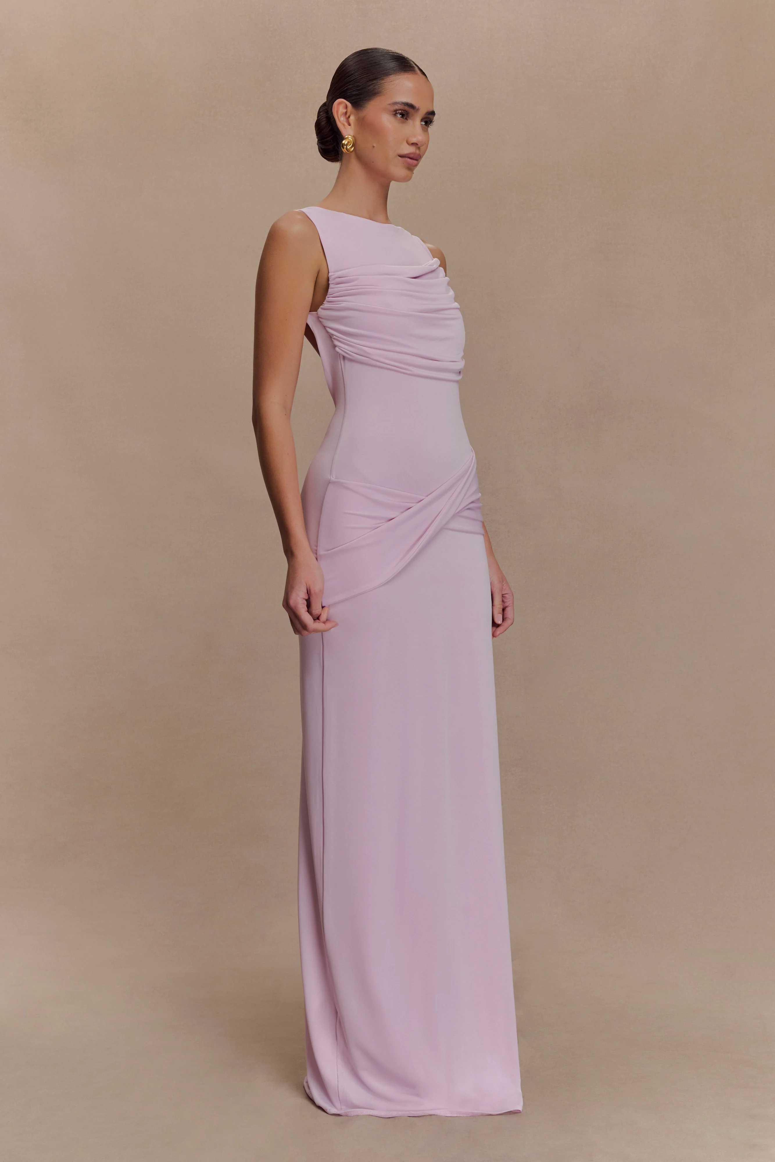 Henley Slinky Drape Maxi Dress - Baby Pink - Image 5