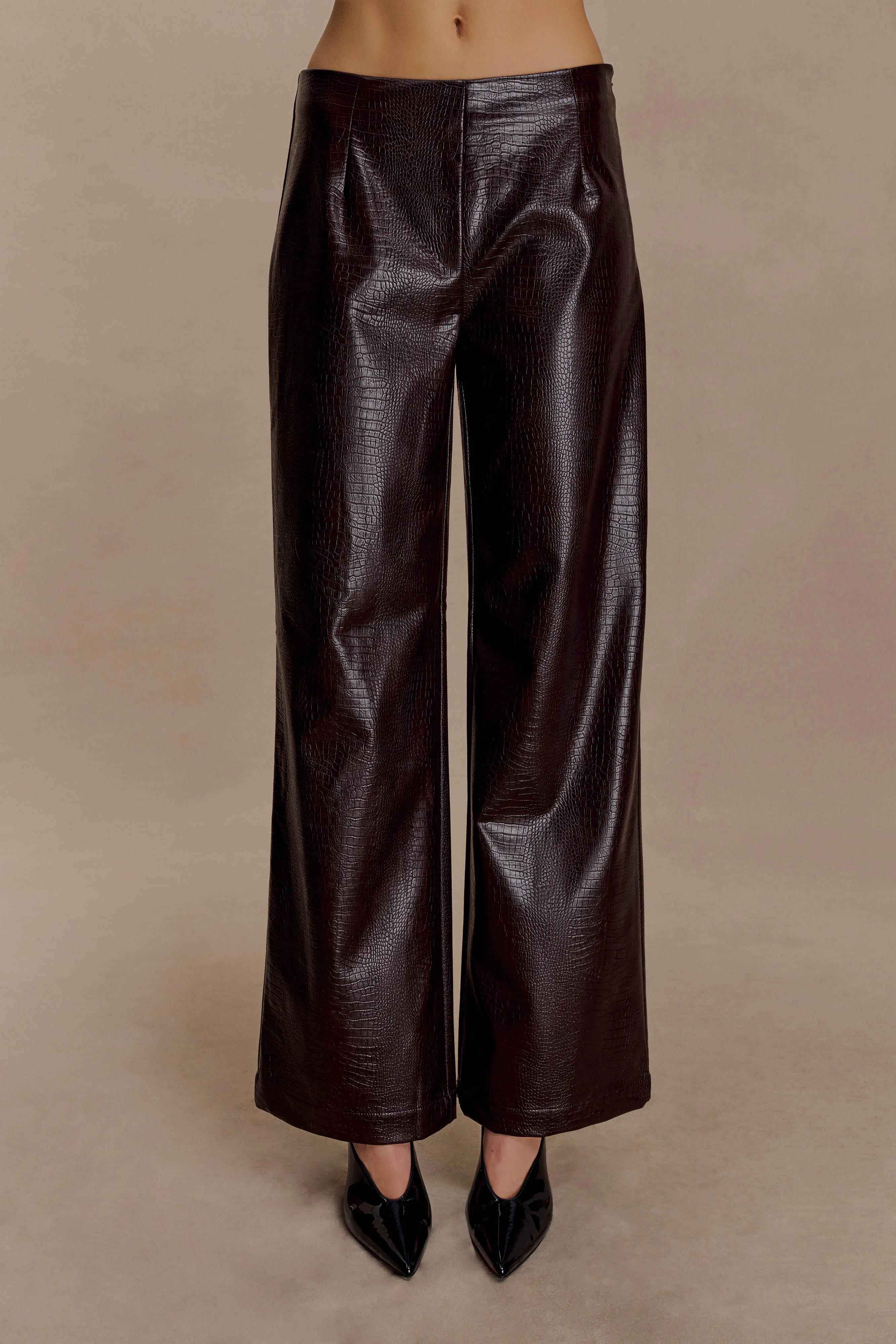 Henry Croc Faux Leather Straight Leg Pants - Dark Chocolate - Image 2