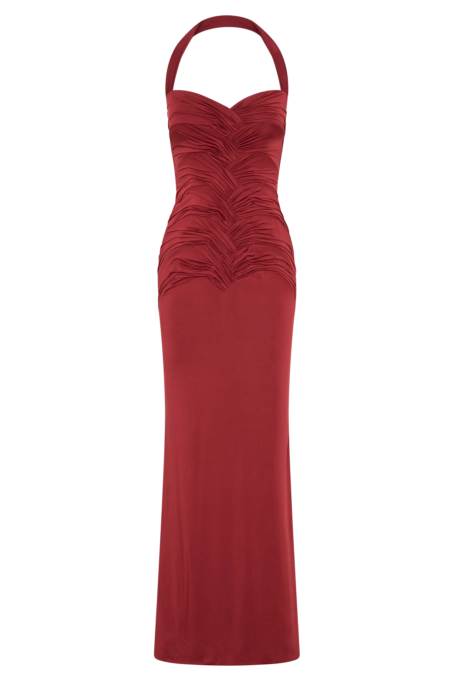 Hoai Gathered Slinky Halter Maxi Dress - Deep Red - Image 12