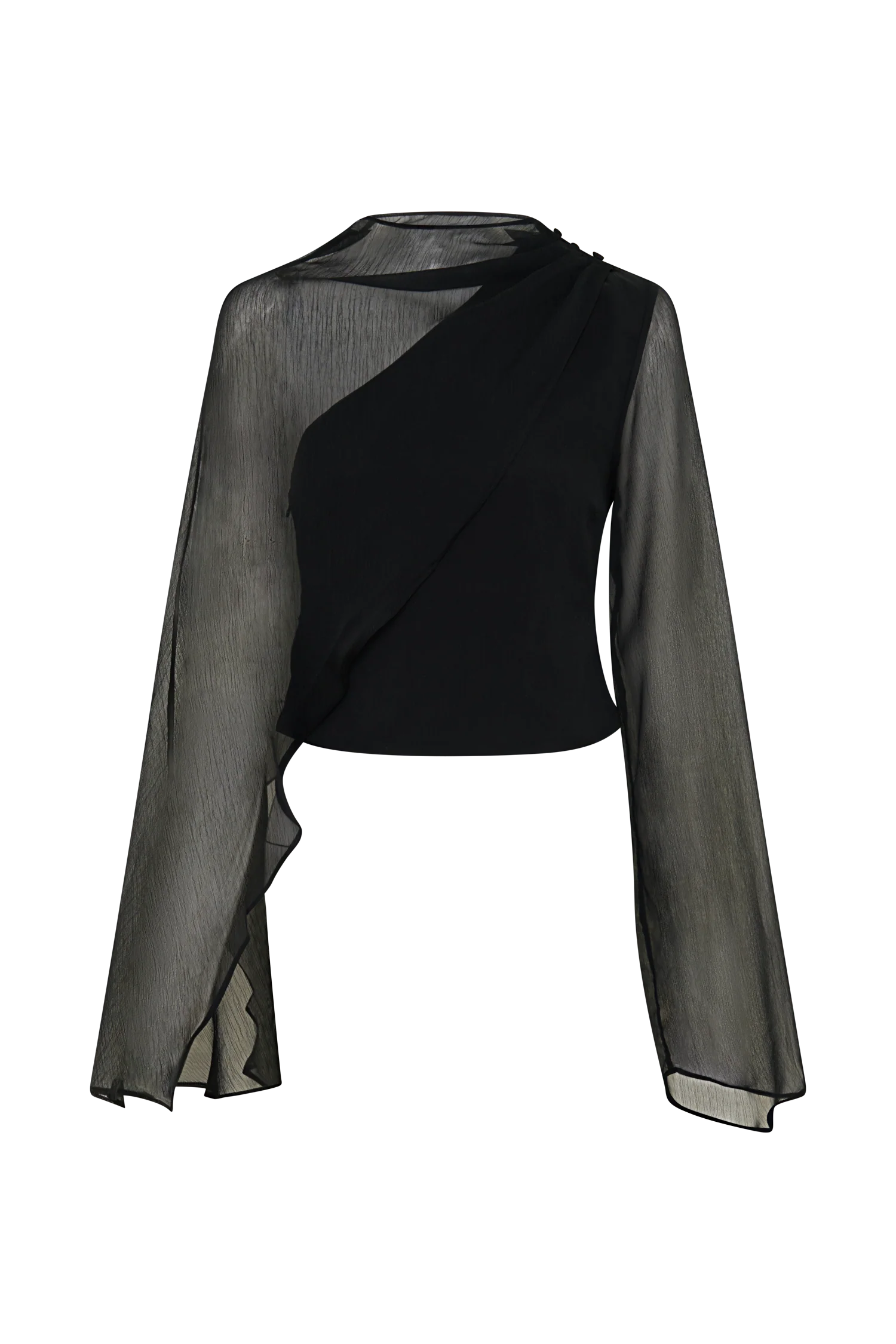 Ida Sheer Asymmetrical Long Sleeve Cape - Black - Image 8