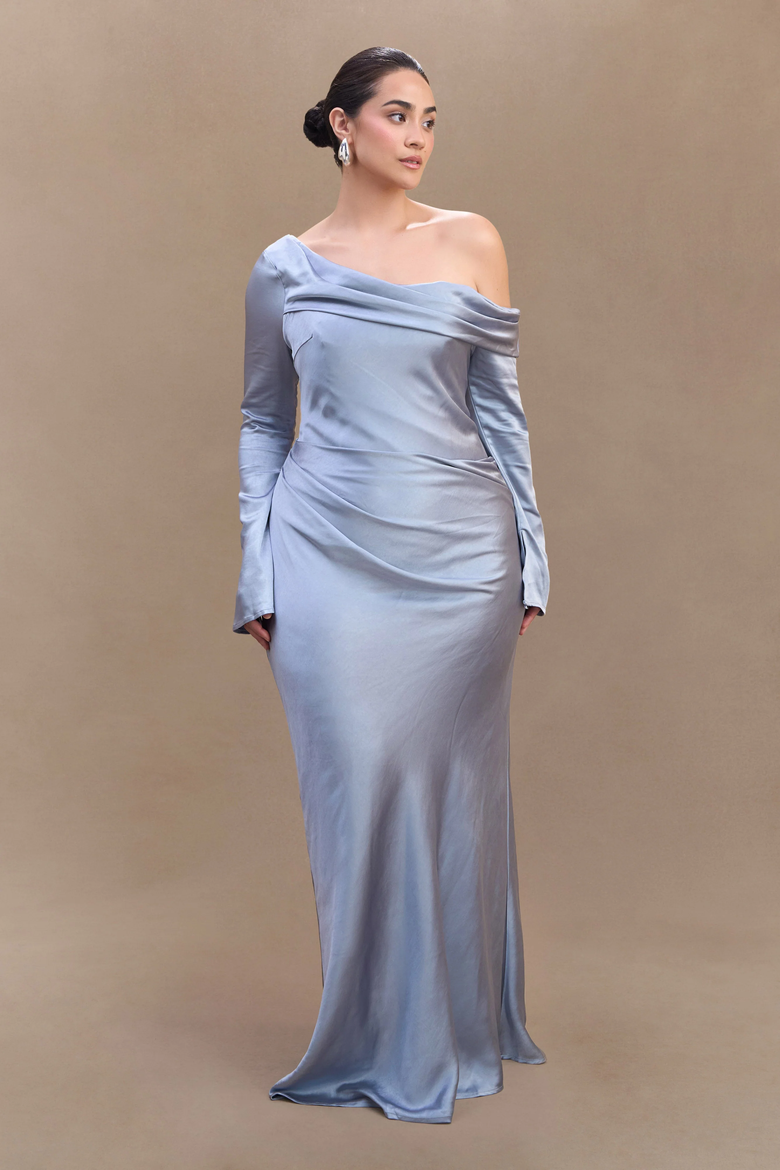 Iris Long Sleeve Satin Maxi Dress - Frosted Blue - Image 4