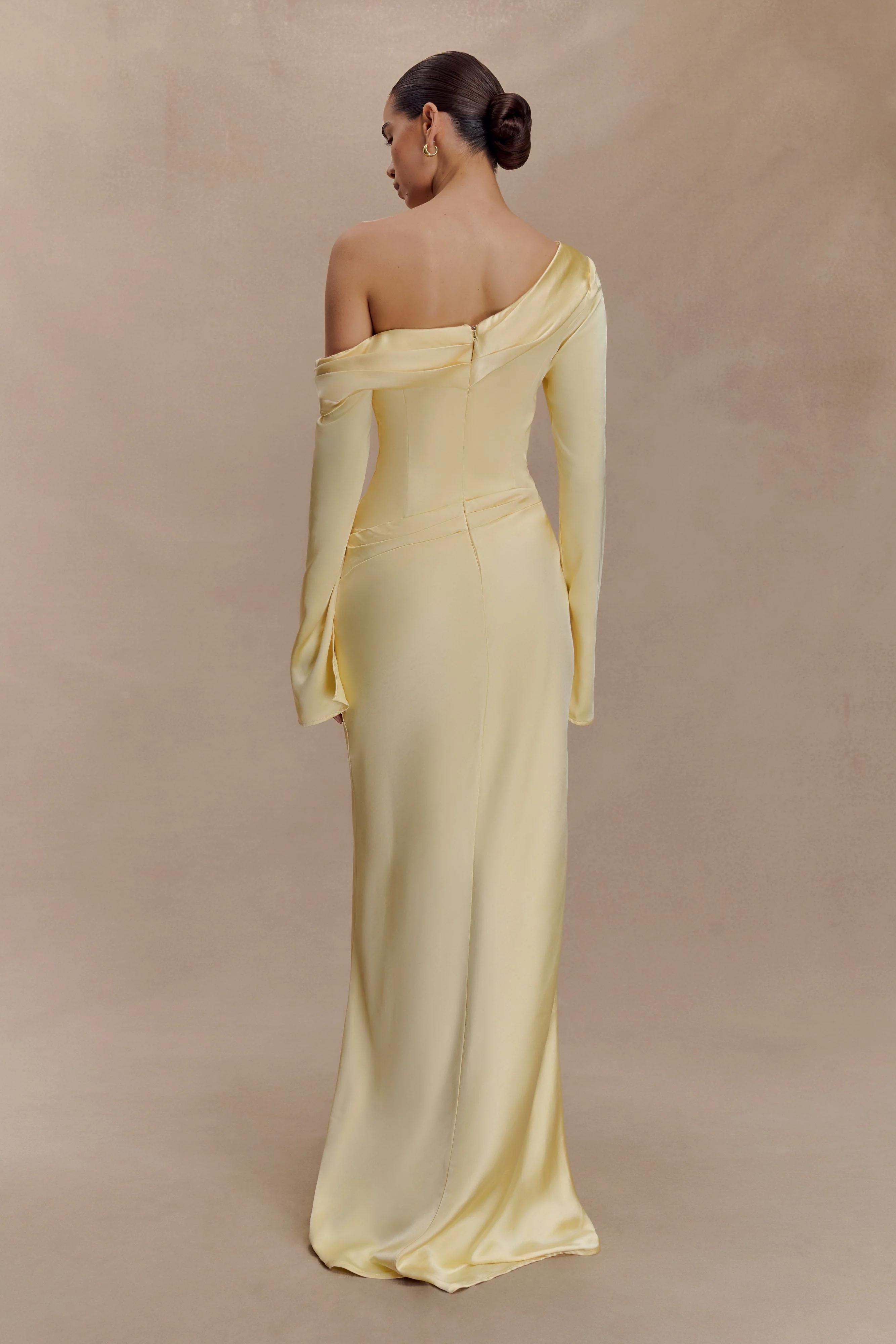 Iris Long Sleeve Satin Maxi Dress - Lemon - Image 2