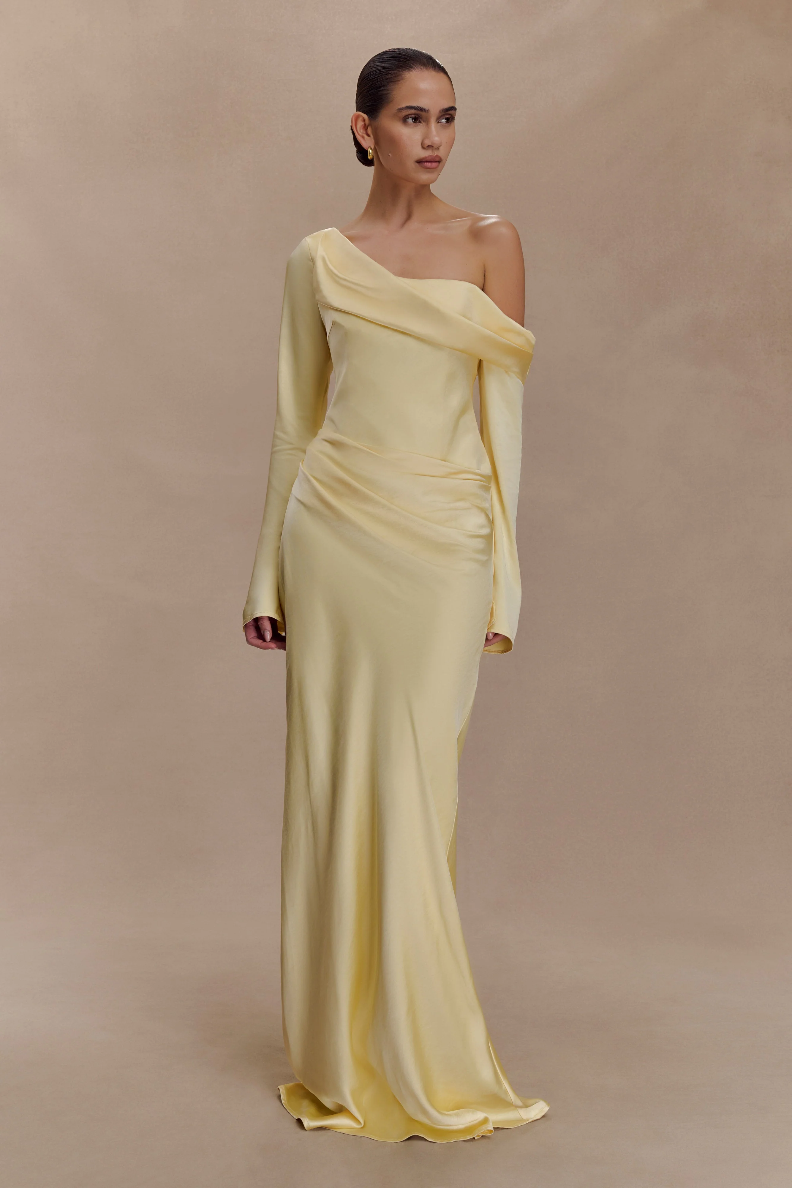 Iris Long Sleeve Satin Maxi Dress - Lemon - Image 6