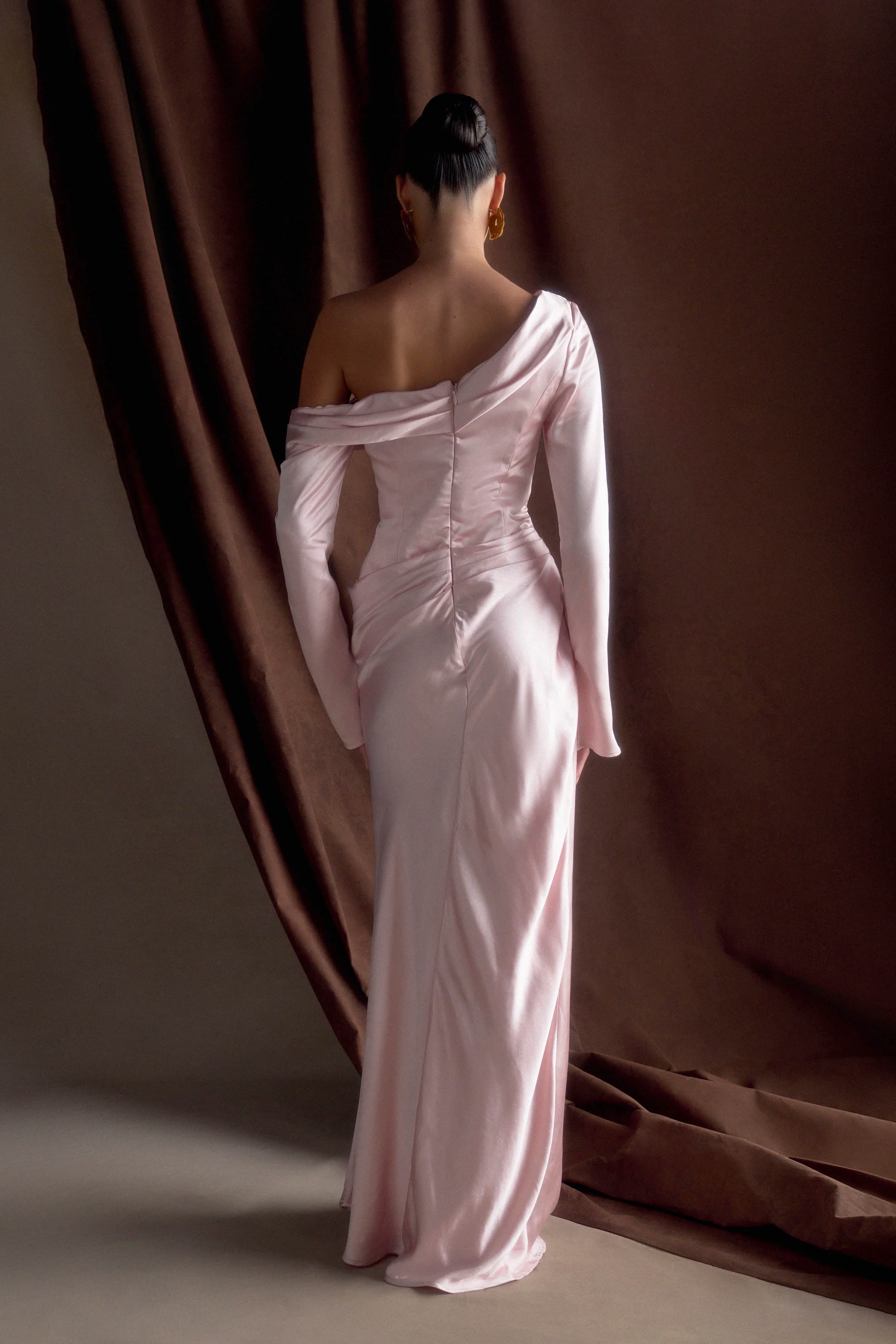 Iris Long Sleeve Satin Maxi Dress - Soft Pink - Image 2