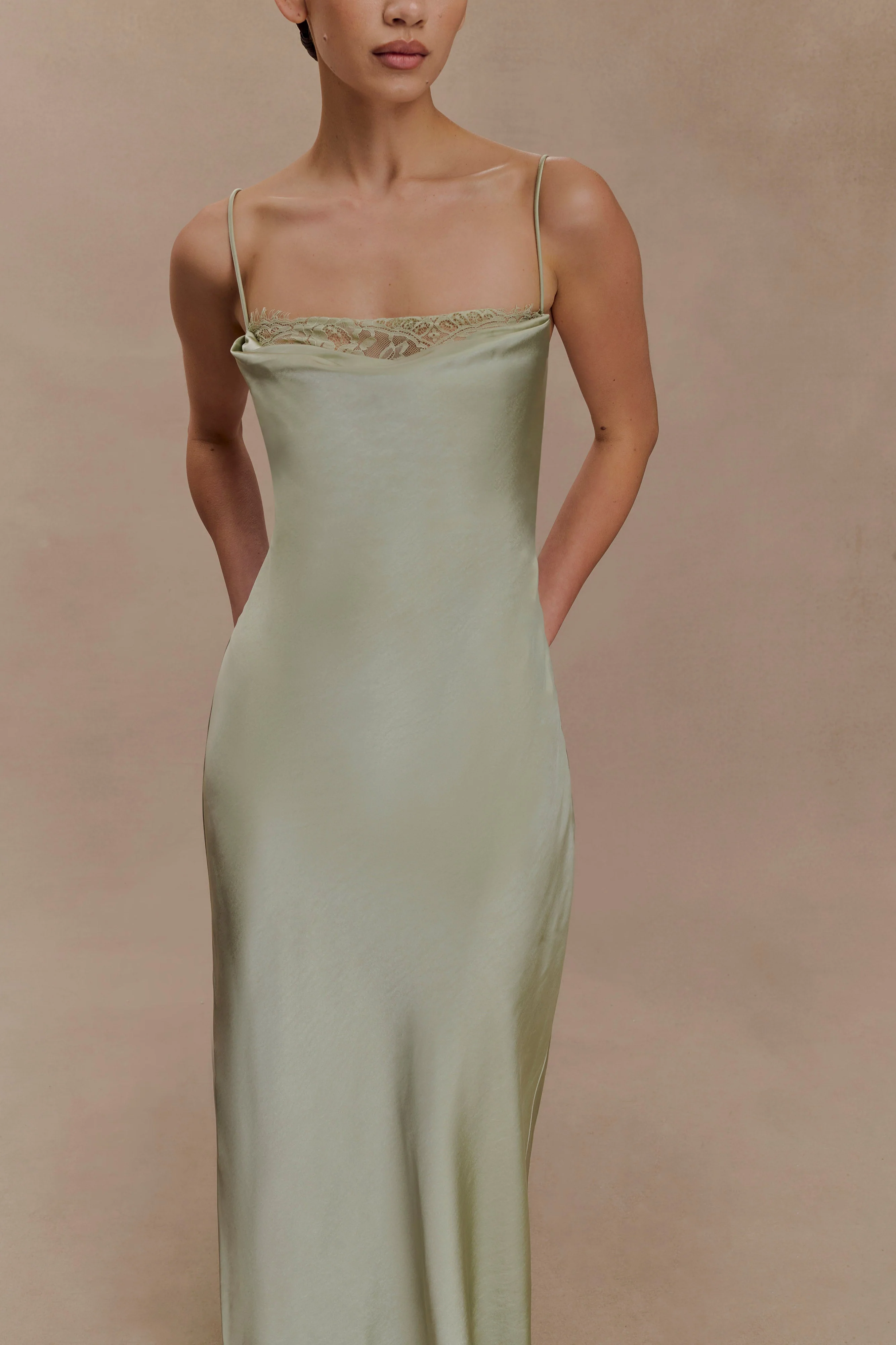 Isadora Lace & Satin Maxi Dress - Sage - Image 3