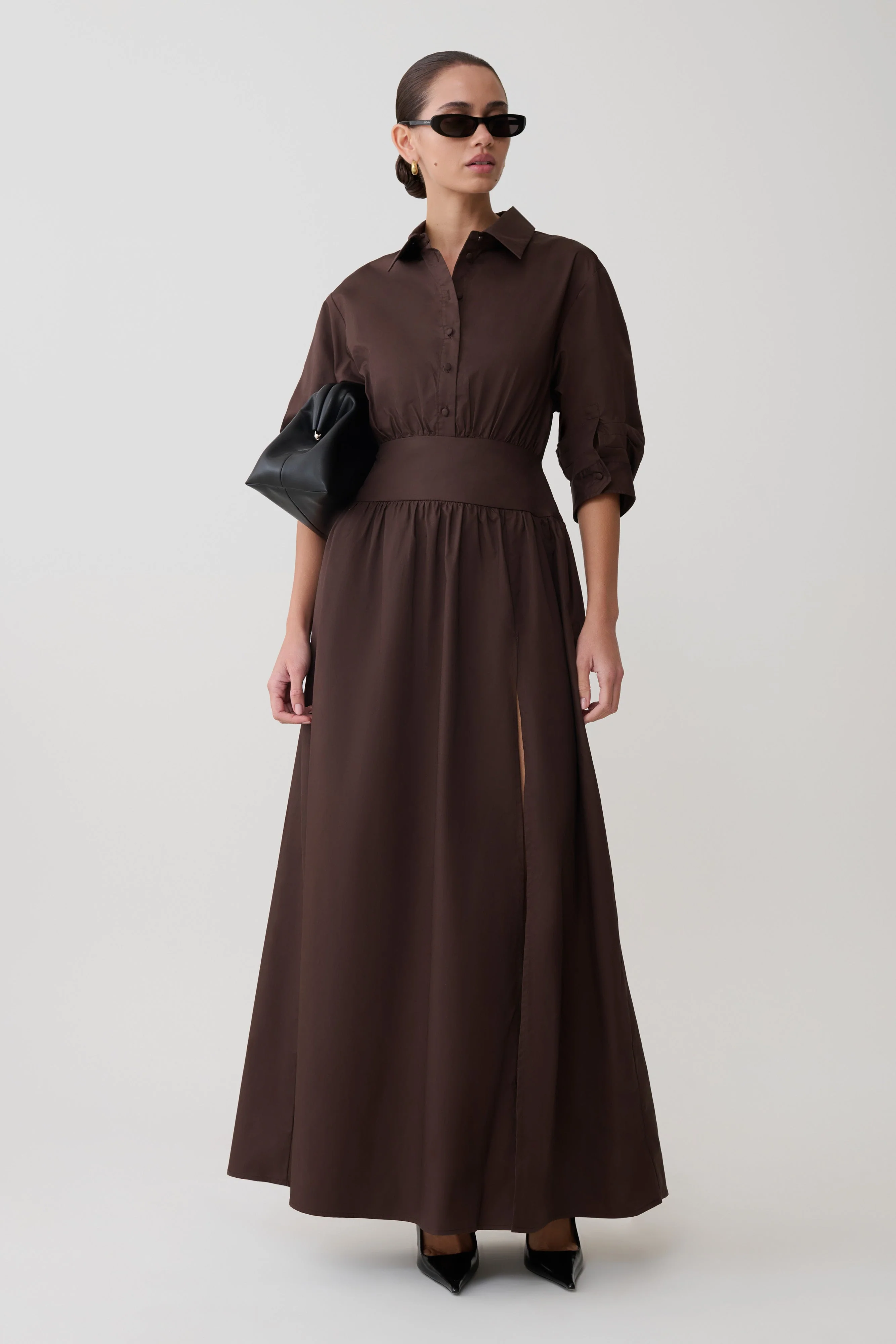 Isolde Long Sleeve Cotton Maxi Dress - Dark Chocolate - Image 4